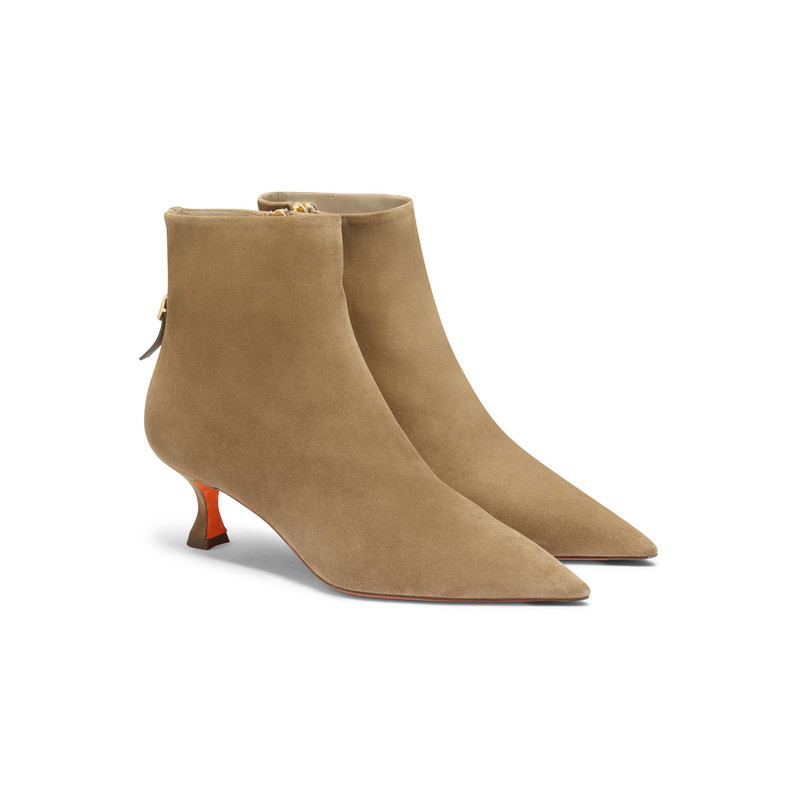 Women's beige suede mid-heel ankle boot 3