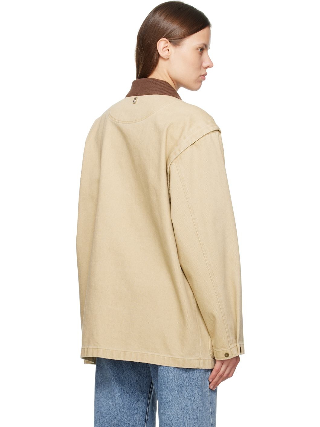 Beige Knit Collar Field Jacket - 3
