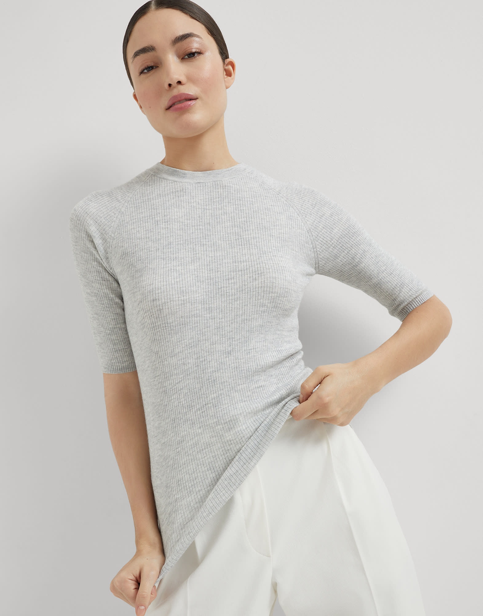 Sparkling cashmere lightweight rib sweater - 4
