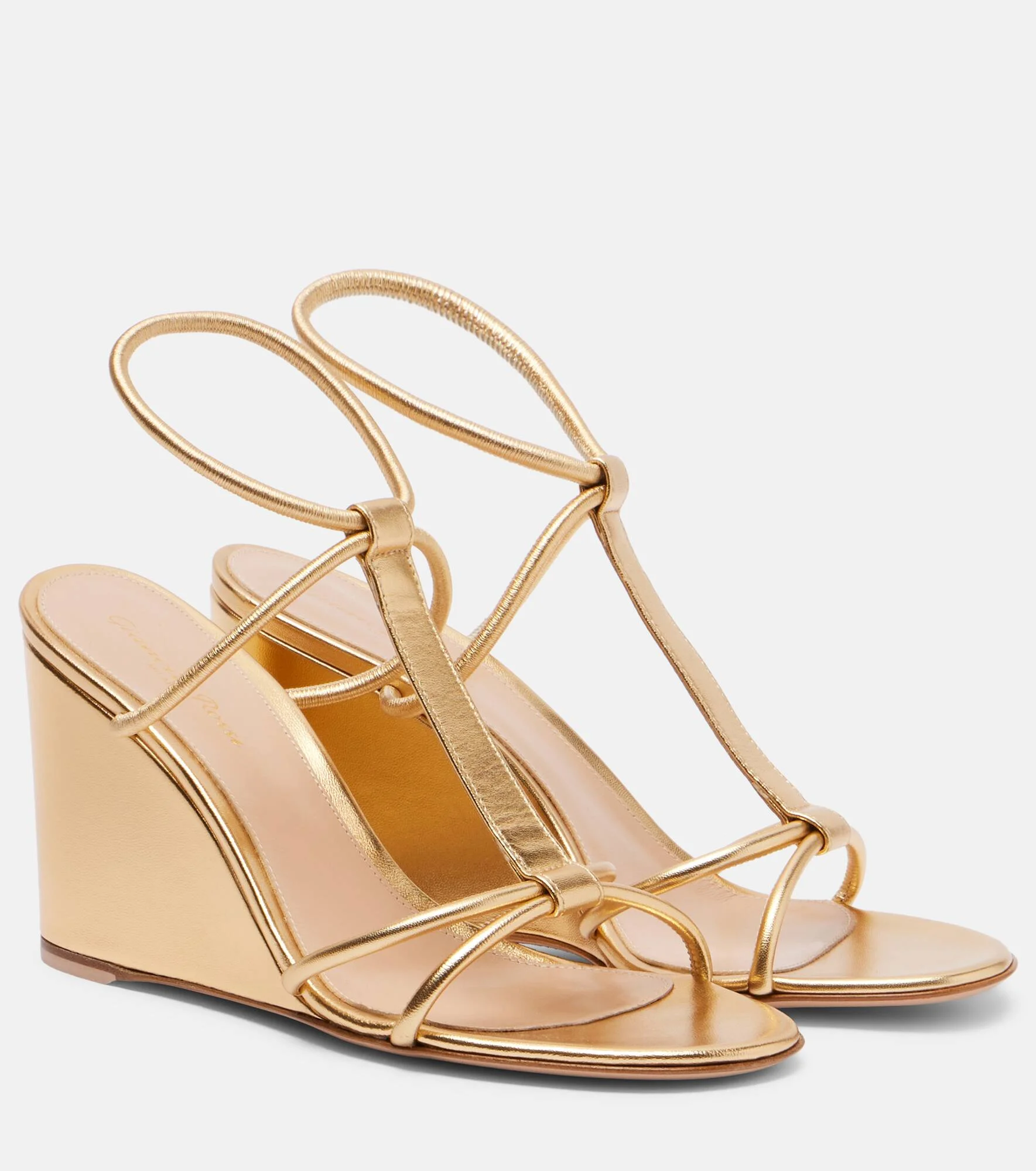Metallic leather wedge sandals - 1