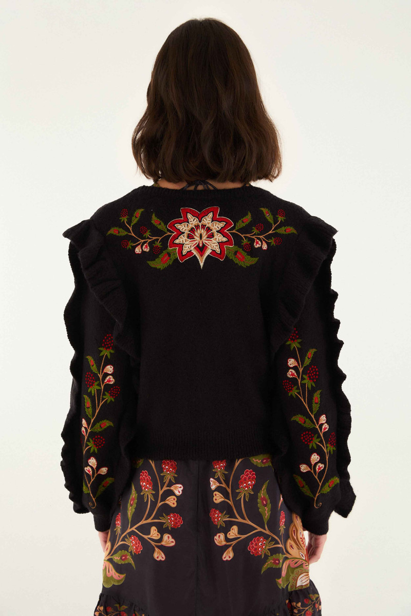 Black Berry Embroidery Knit Cardigan 4