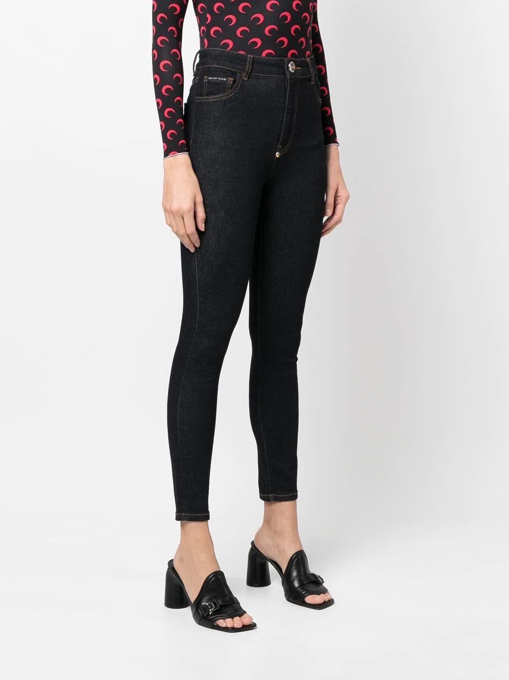 skull embroidered logo skinny jeans - 3