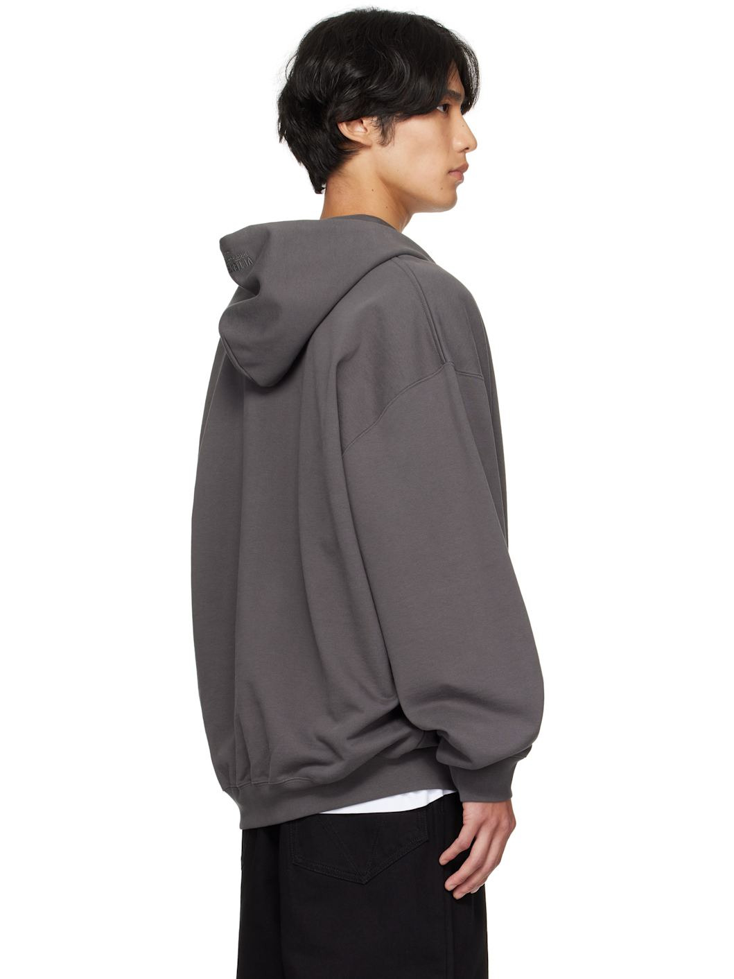 Gray Boxing Logo Oversized Zip-Up Hoodie - 3