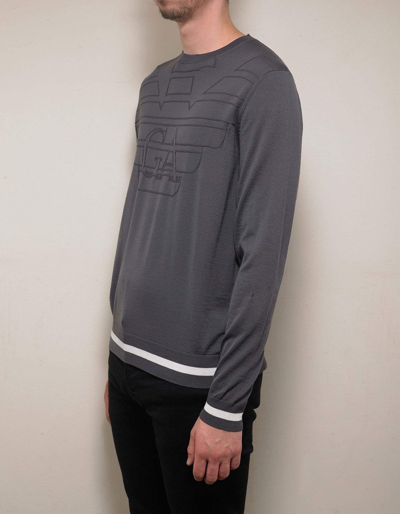 EMPORIO ARMANI Emporio Armani Grey Logo Embossed Wool Sweater outlook
