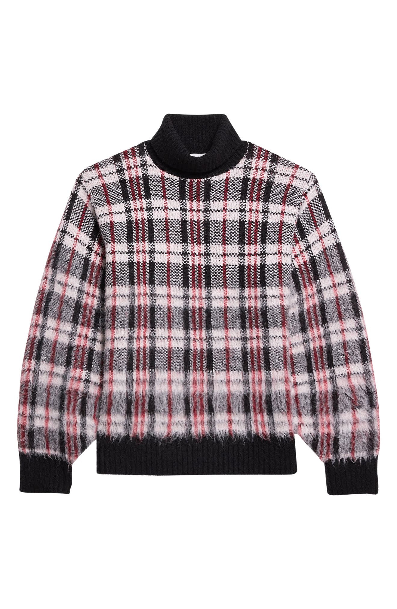 Helmut Lang Plaid Brushed Oversize Turtleneck Sweater in Medium Black Check at Nordstrom - 5