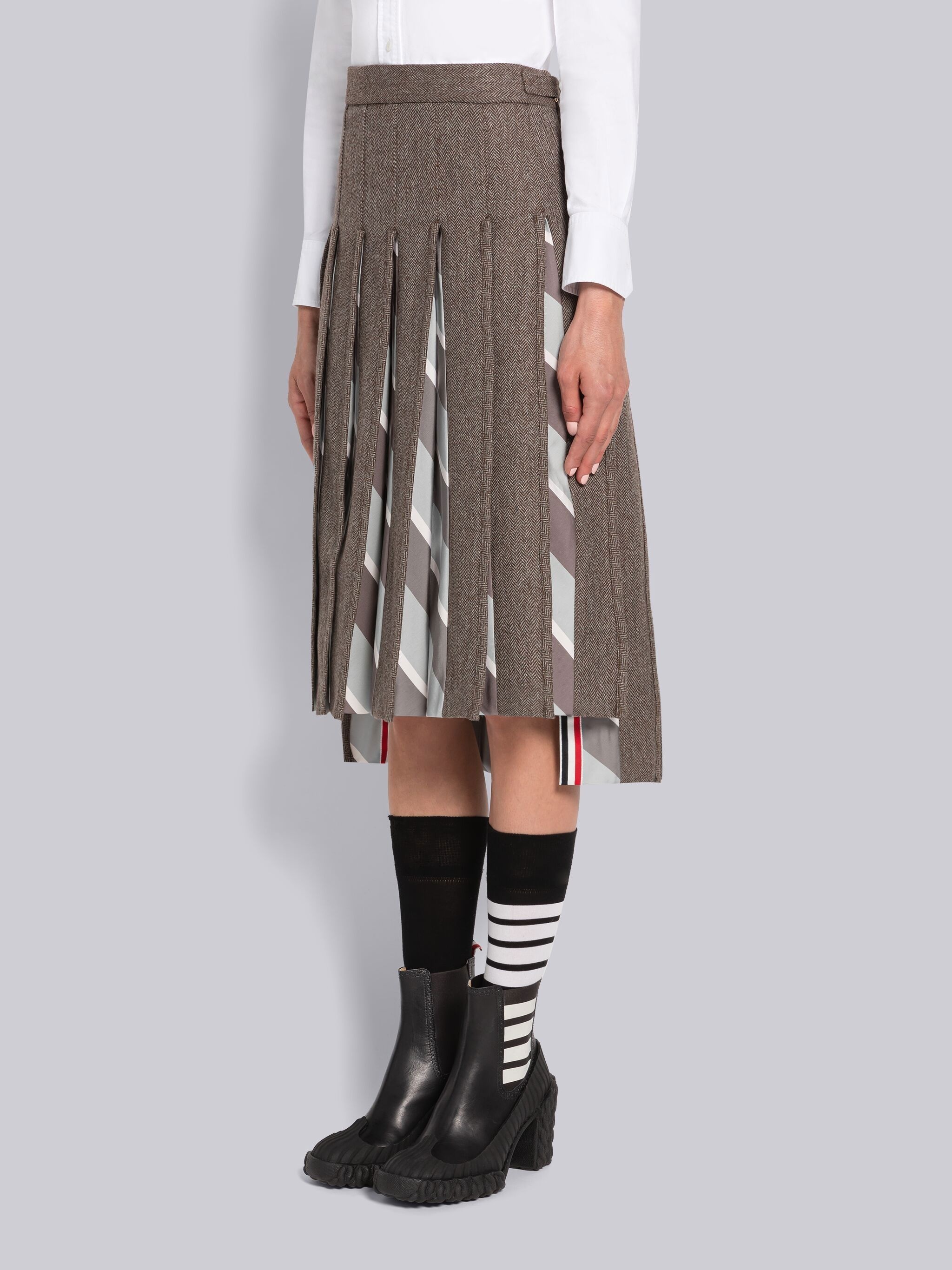 Herringbone Lambswool Silk Insert Pleated Skirt - 2