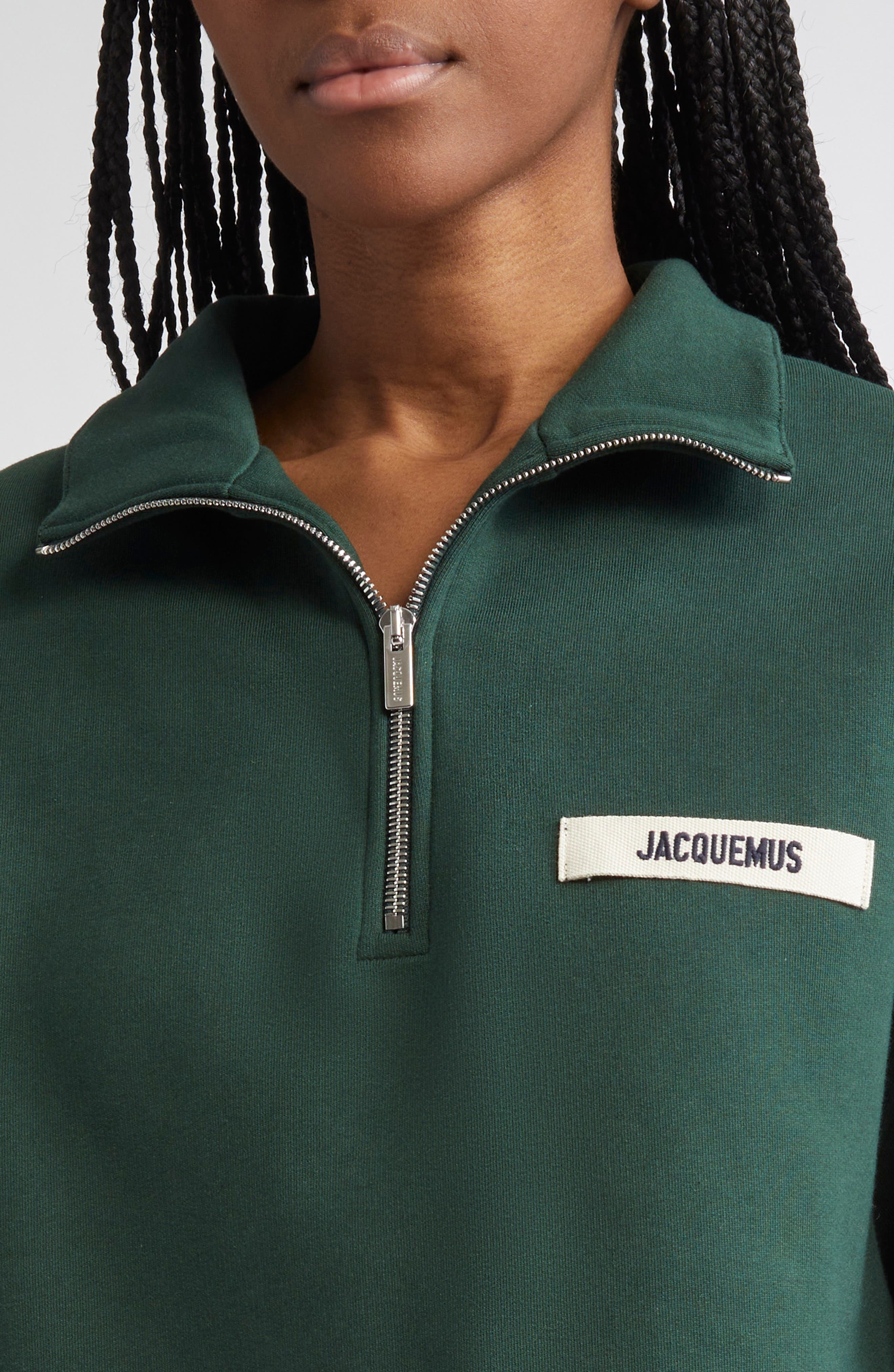 Jacquemus The Gros Grain Cotton Fleece Zip Sweatshirt in Dark Green at Nordstrom - 4