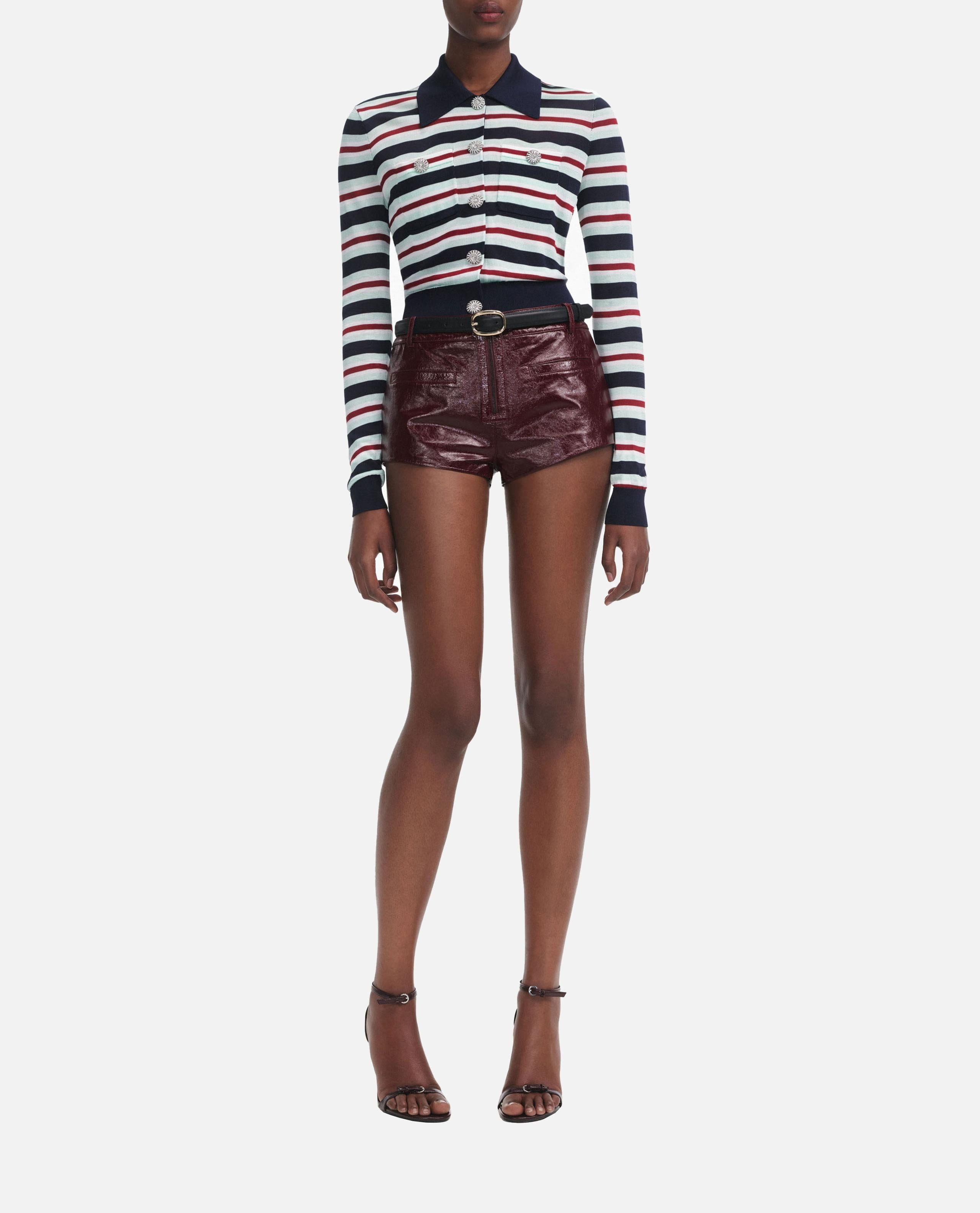NAVY STRIPED VISCOSE KNIT TOP - 3