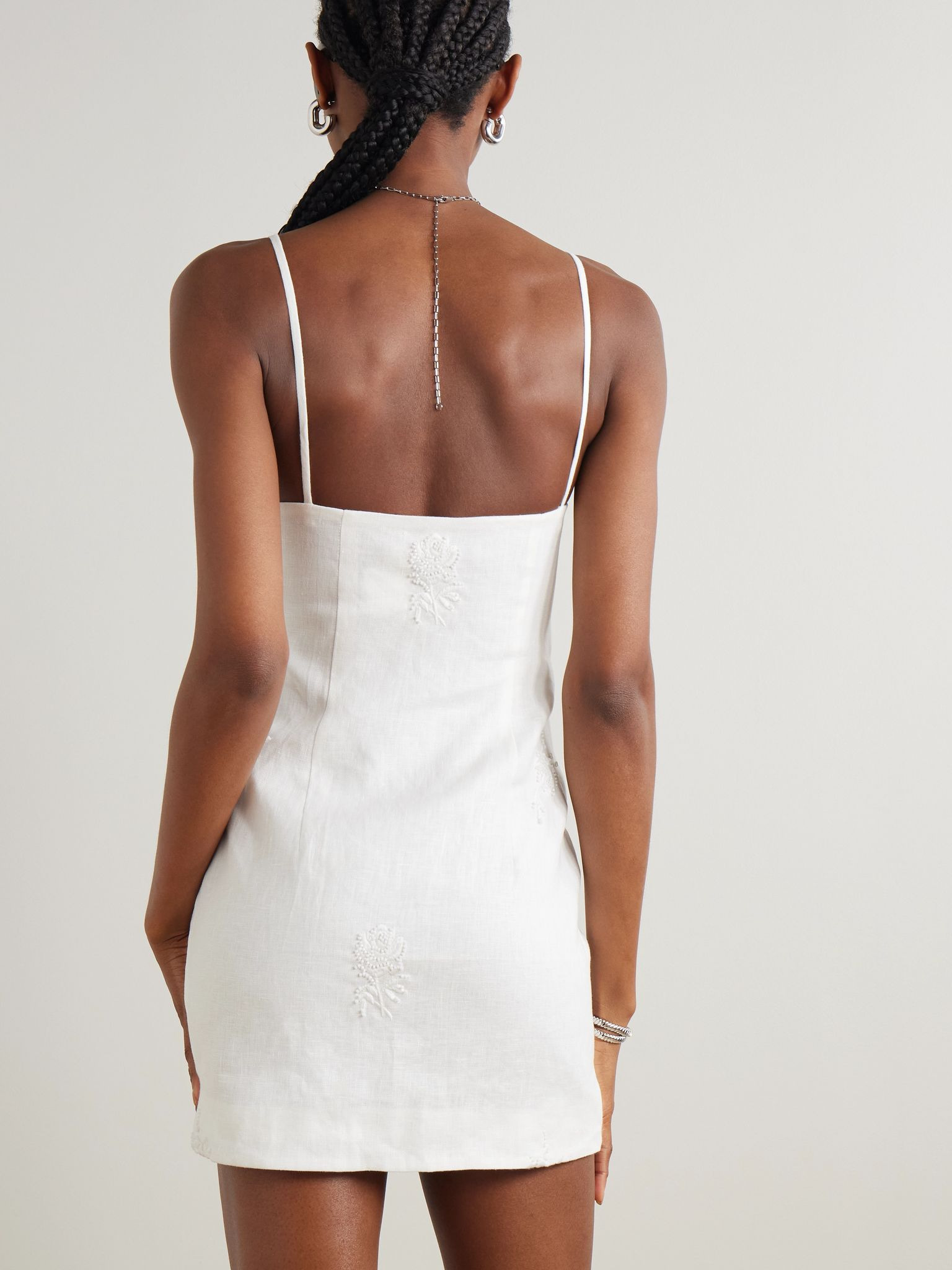 Alessandra gathered embroidered linen mini dress White - 3