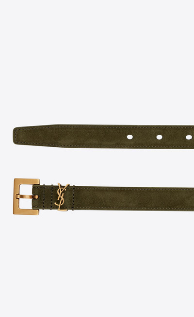 SAINT LAURENT monogram narrow belt with square buckle in suede outlook