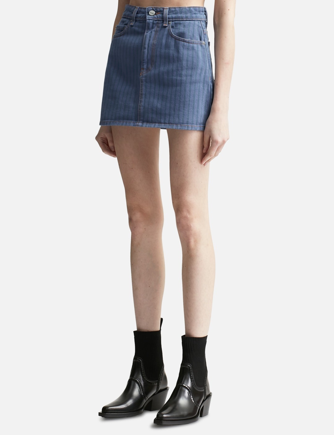 STRIPE OVERDYED DENIM MINI SKIRT - 2