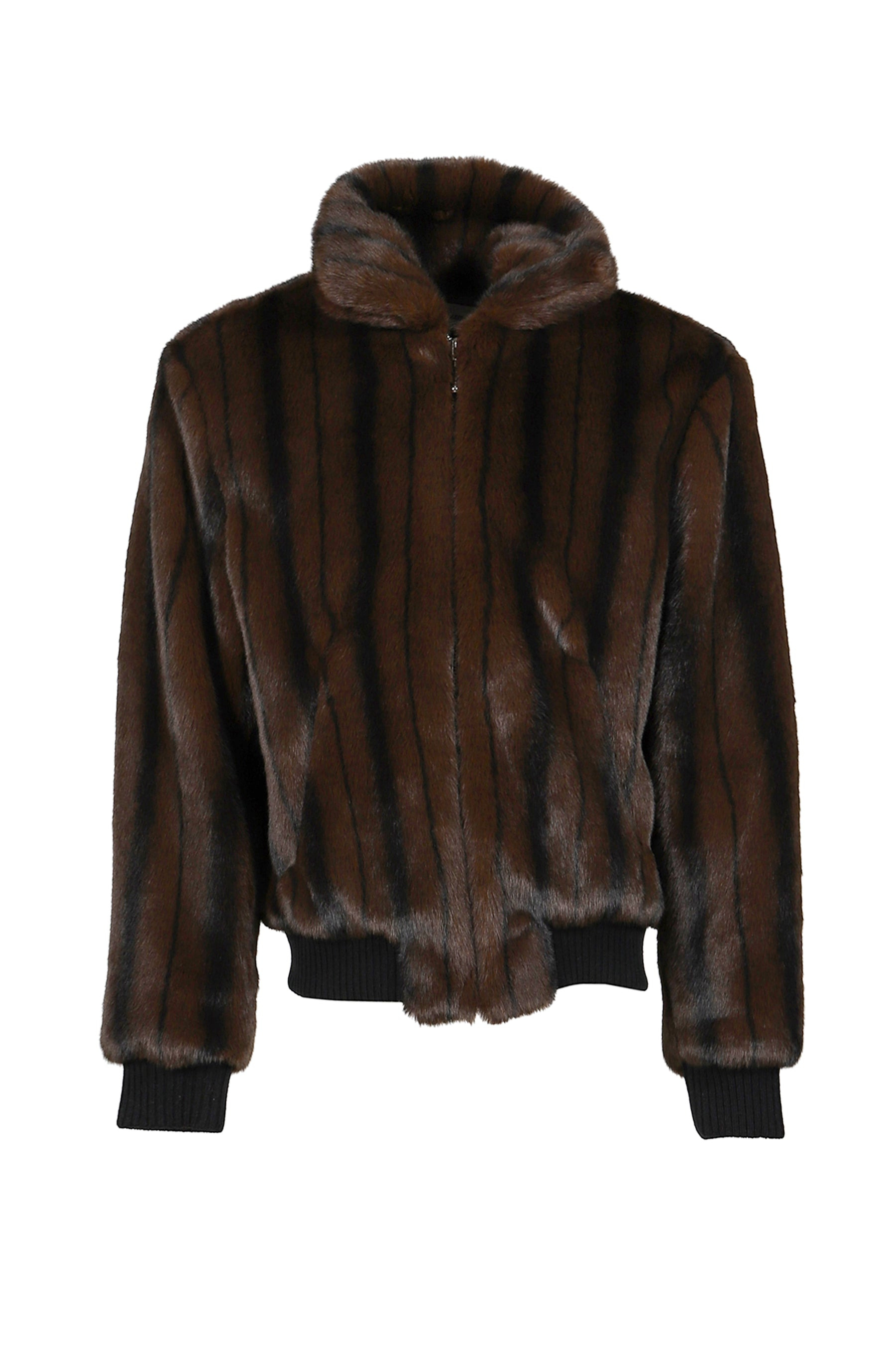 FAUX-MINK HARRINGTON JACKET / BLK BRW - 5