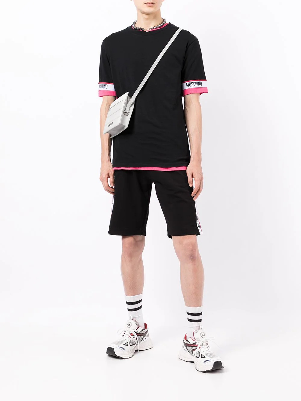 logo-tape cotton track shorts - 2