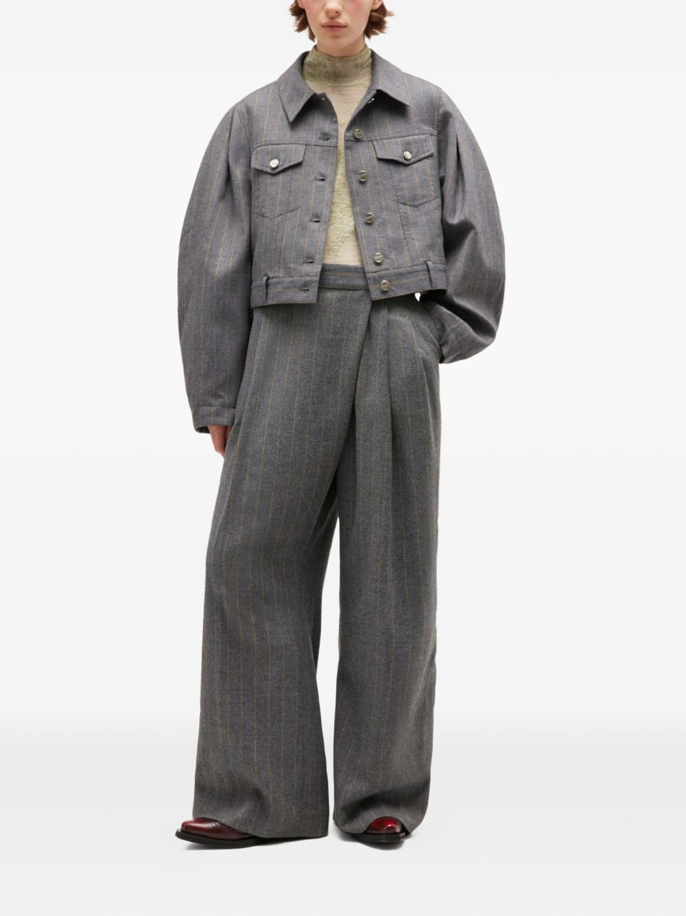 pinstripe puff-sleeve jacket - 2