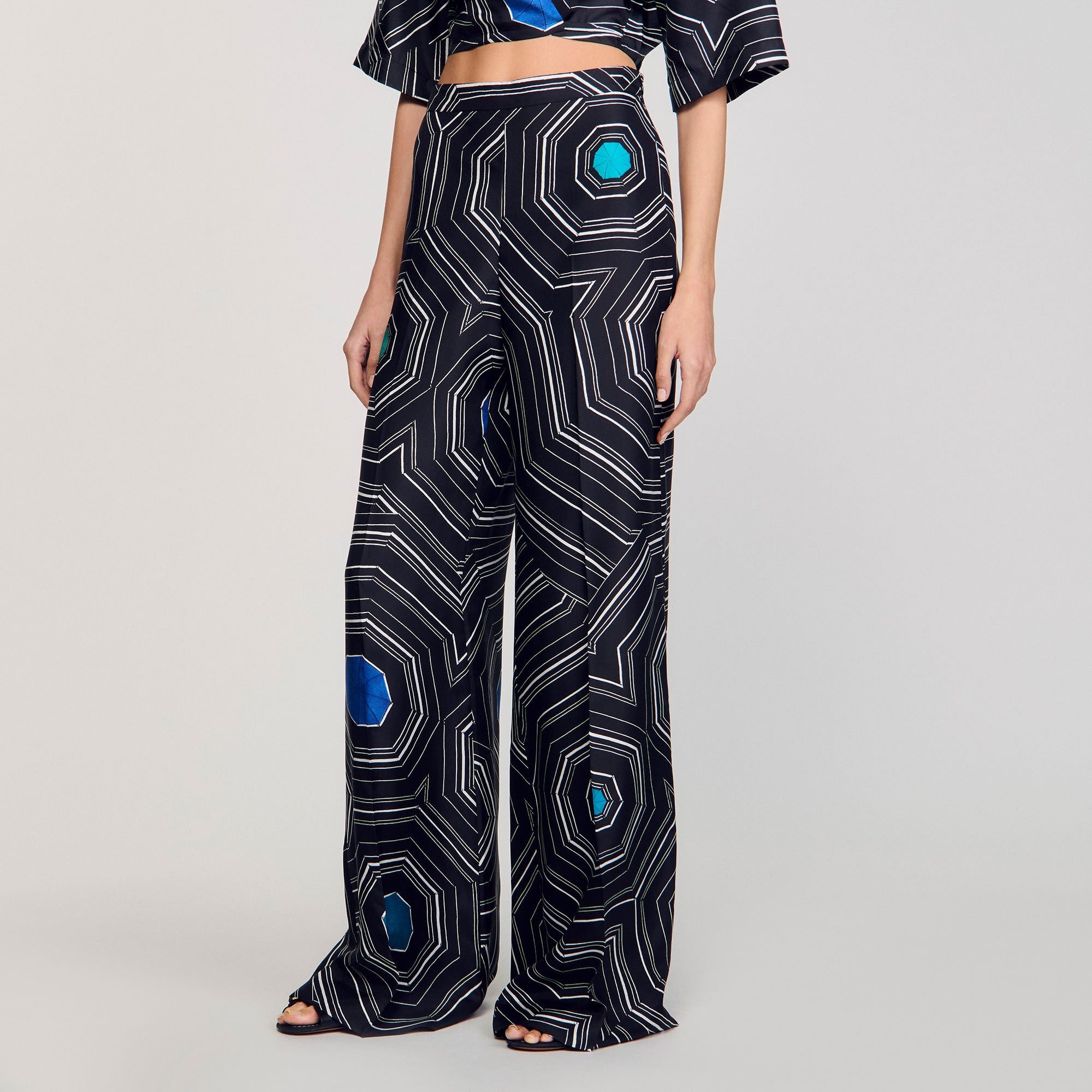 SPIRAL-PRINT SILK TROUSERS - 4