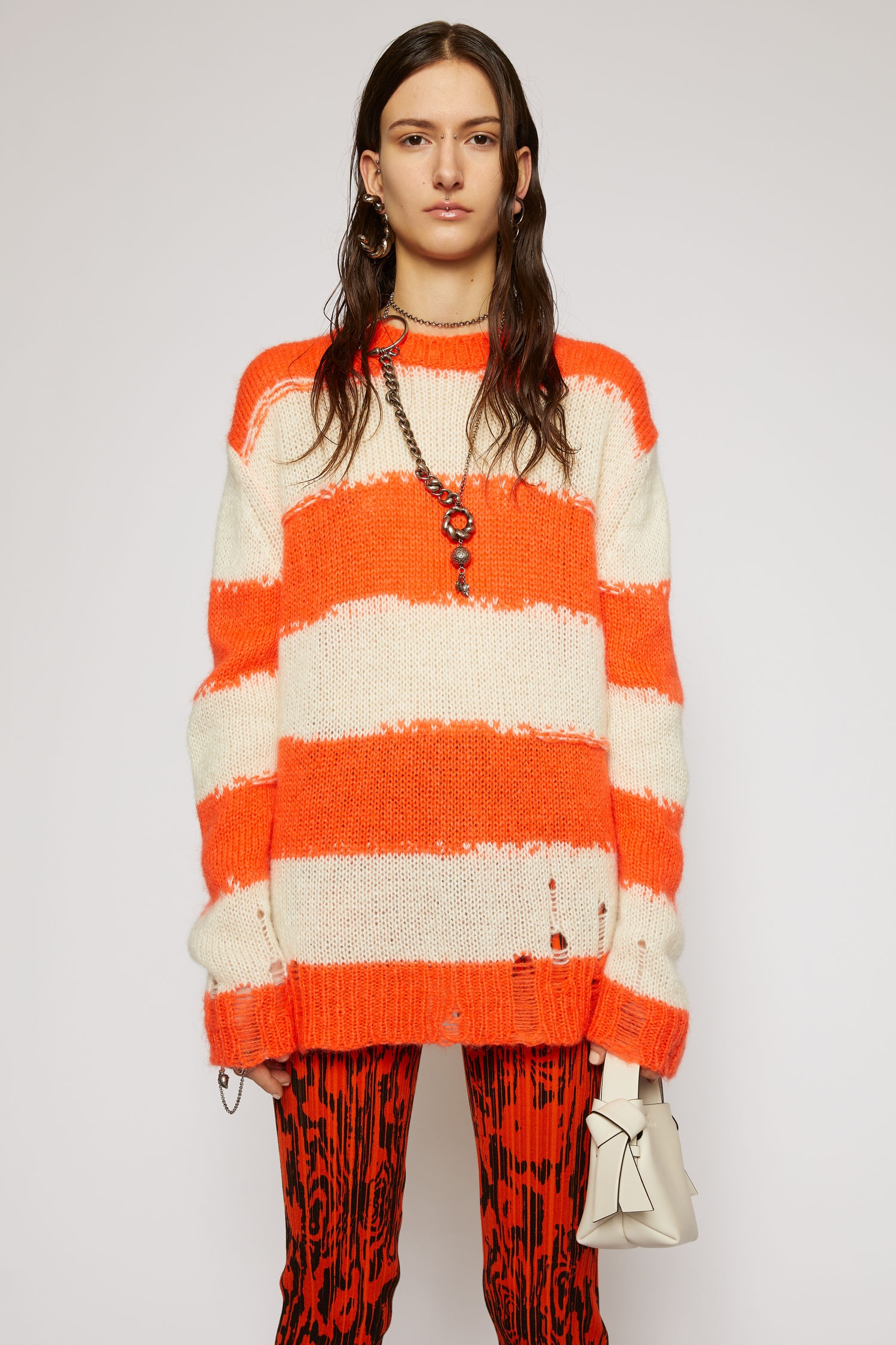 Distressed striped sweater off-white/coral - 2