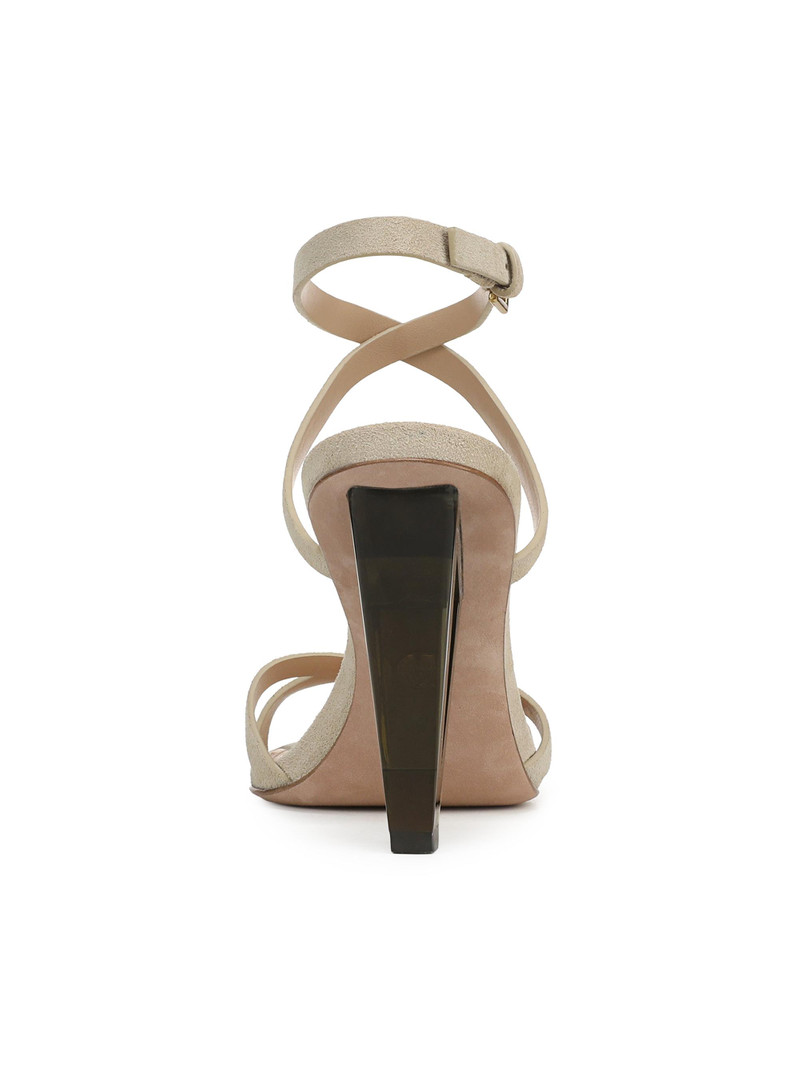 Women's Lanaya 90MM Suede Sculptural-Heel Sandals - Stone Khaki Green 3