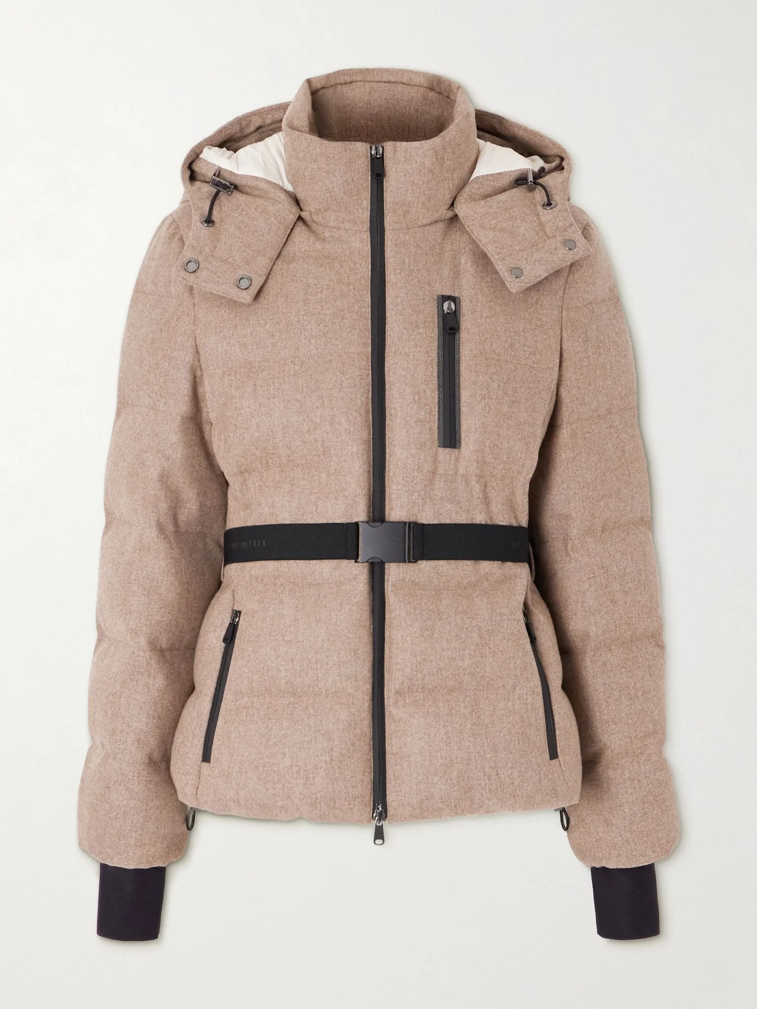 Belted padded wool jacket Camel - 1
