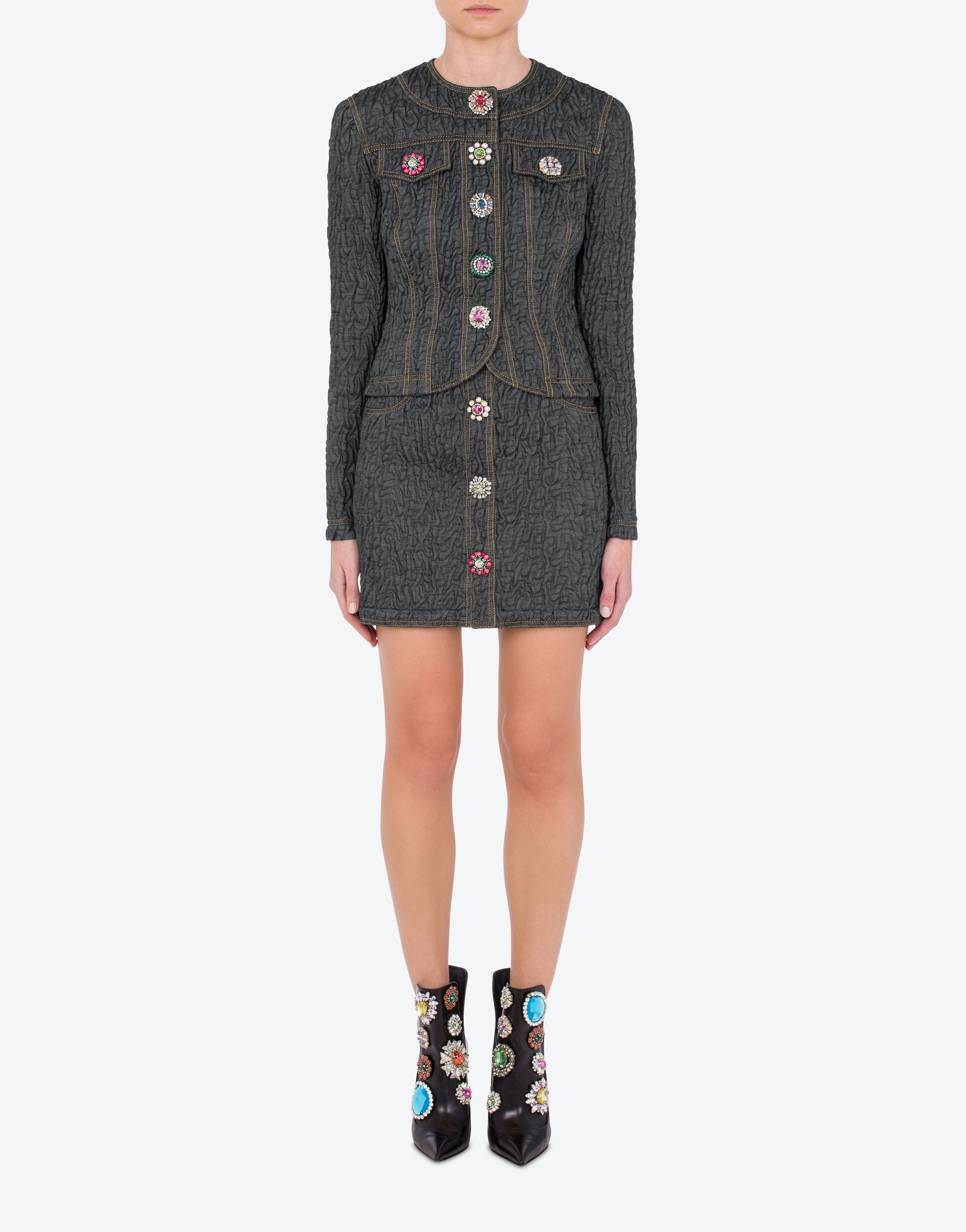 JEWEL FLOWERS BLACK DENIM JACKET - 2