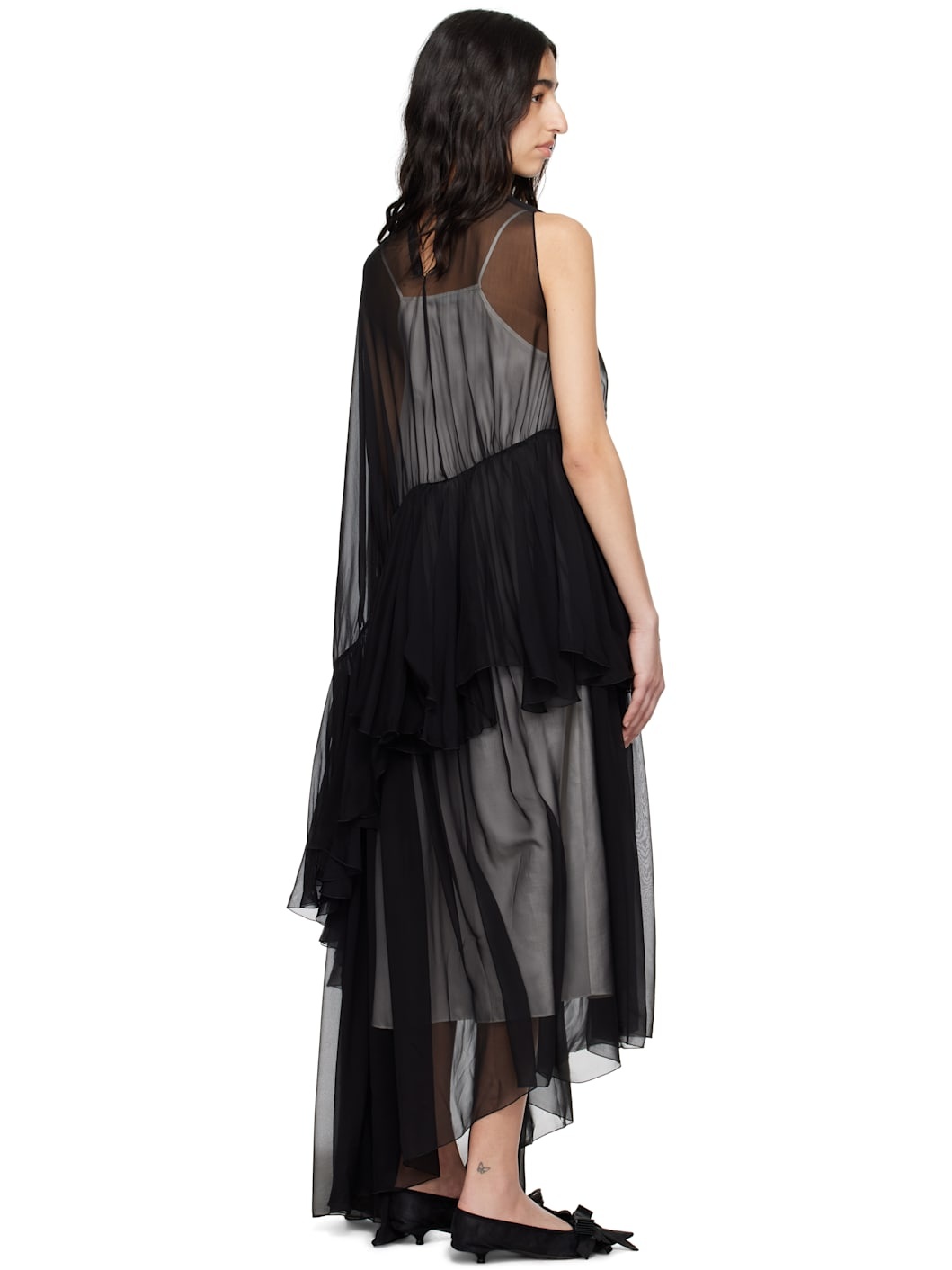 Black & White Extended Ruffle Maxi Dress - 3