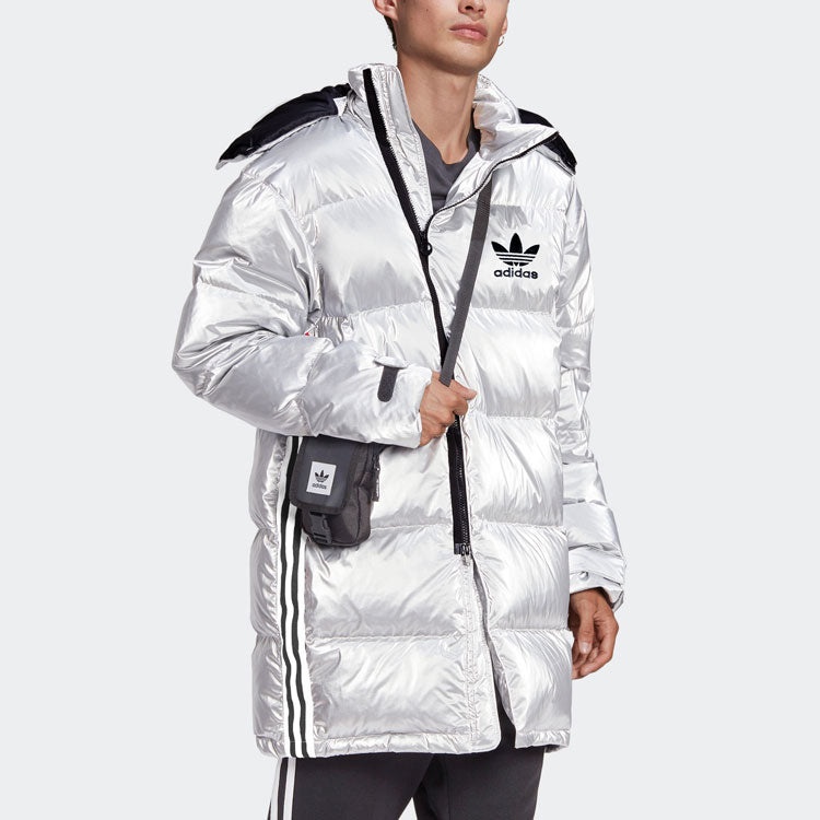 adidas originals Metal Dwn Jkt Stay Warm Diagonal zipper Sports hooded down Jacket Silver GJ6733 - 6