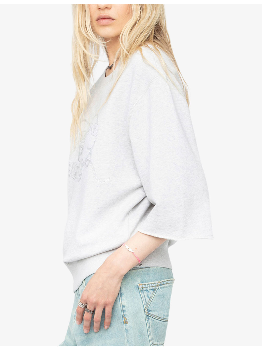 Edmond Rhinestone-Embellished Three-Quarter Sleeve Cotton Sweatshirt - 3