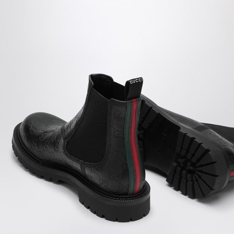 Gucci Black Leather Ankle Boot With Web Detail Men - 5