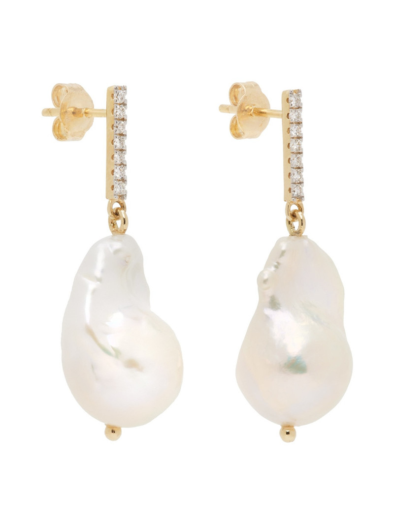 MATEO White Diamond Bar Baroque Pearl Earrings outlook