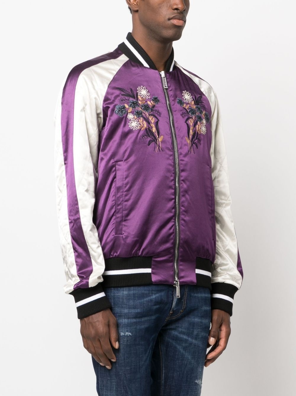 floral-embroidered bomber jacket - 3