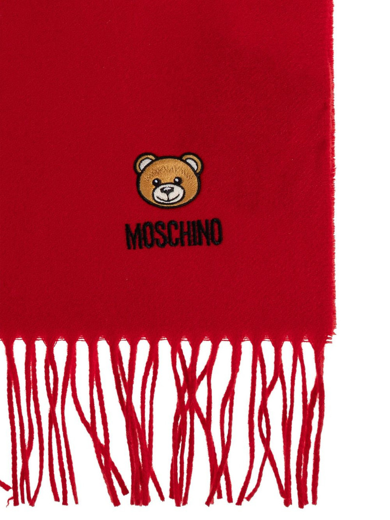 Moschino teddy bear-embroidered fringed scarf outlook