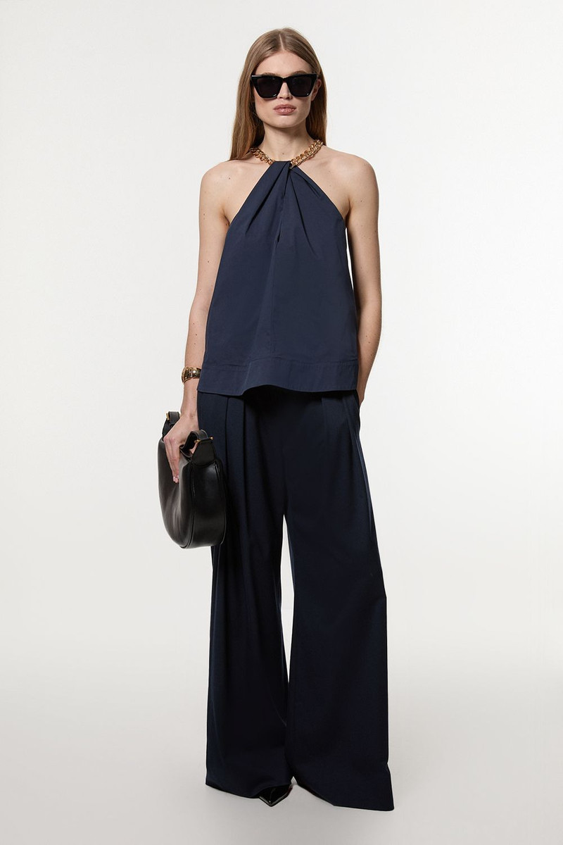 Cotton Poplin Chain Halter Neck Woven Shirt 1