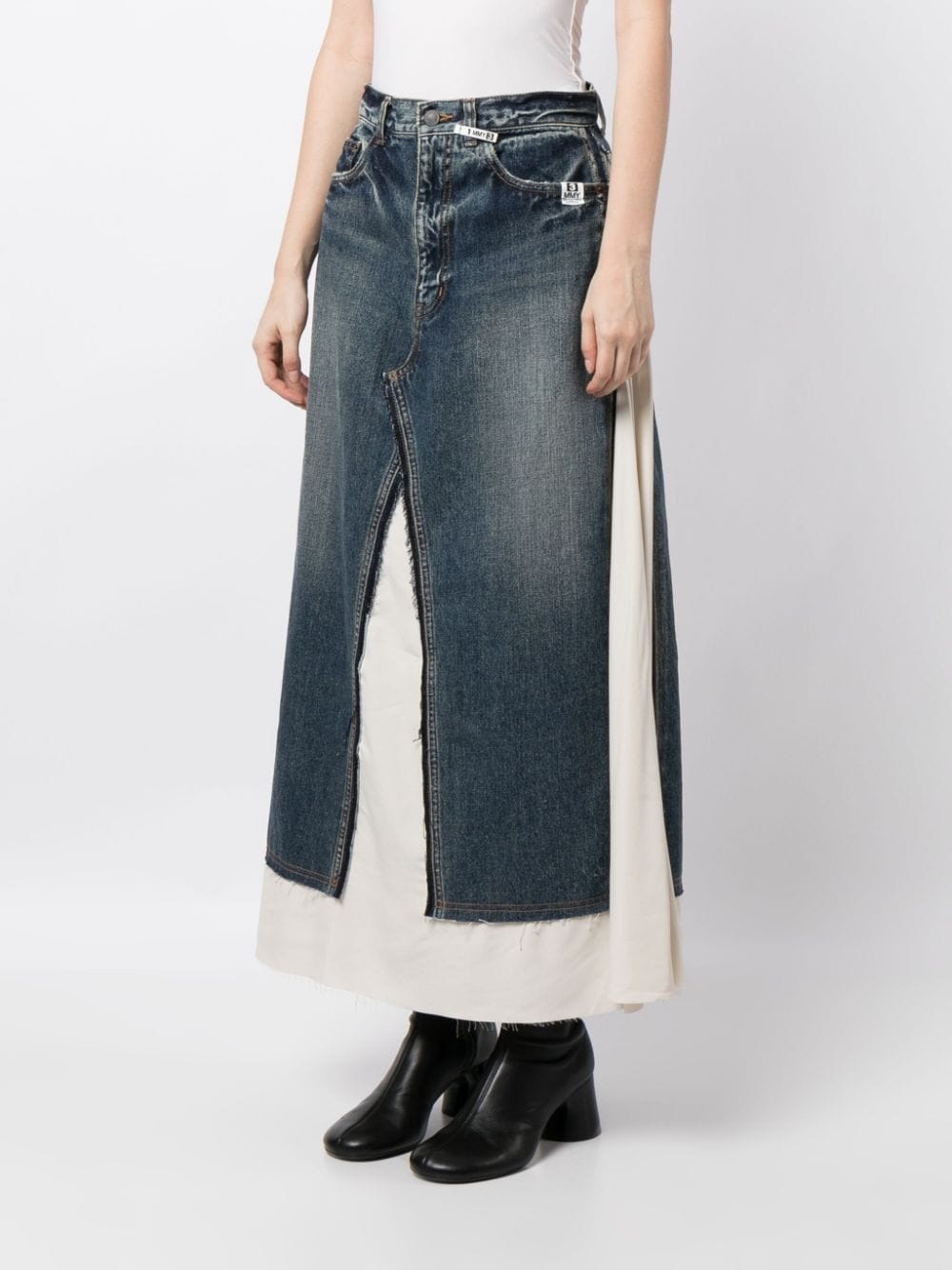layered denim flared skirt - 3