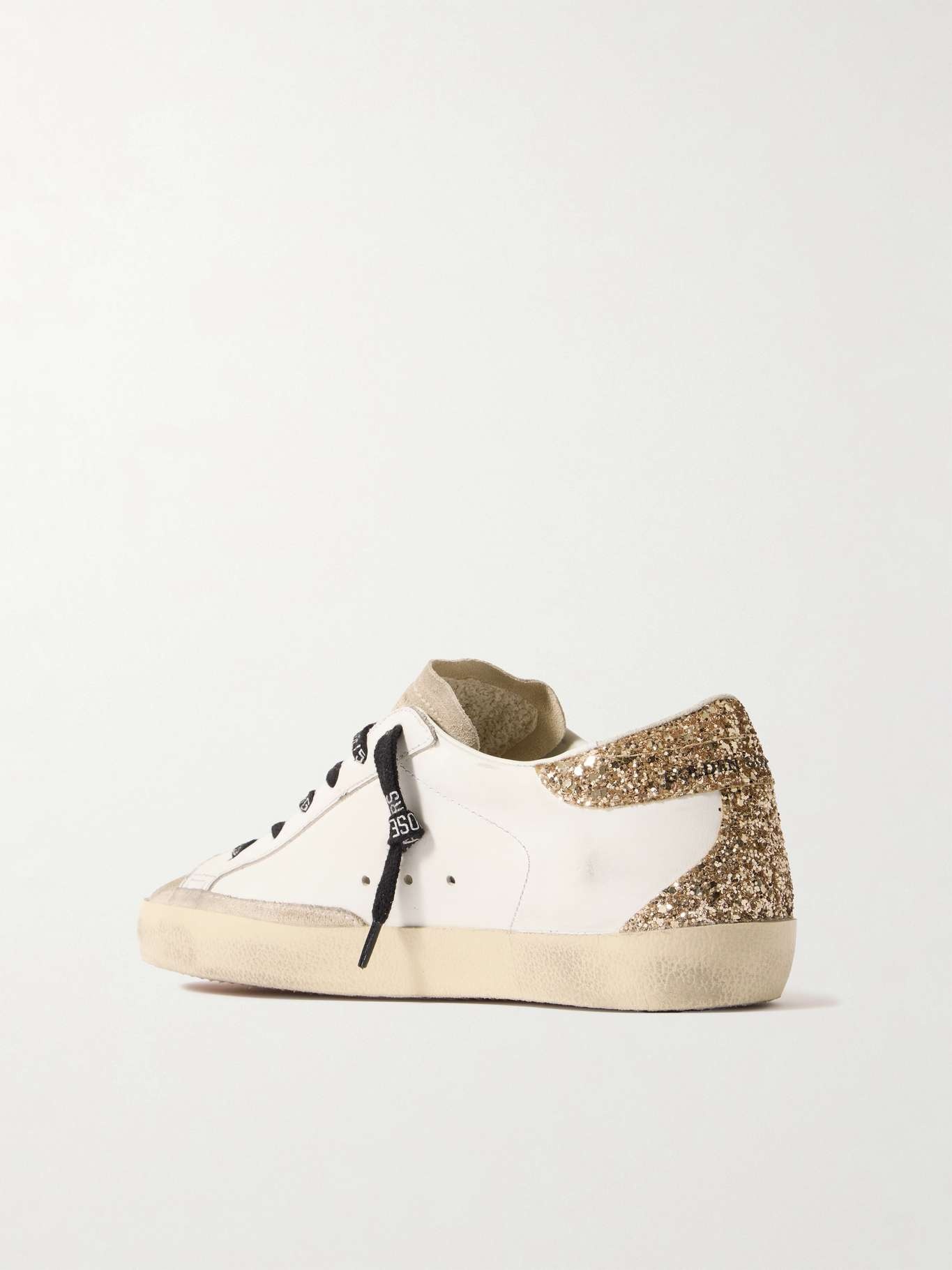 Super-Star distressed suede-trimmed glittered leather sneakers - 3