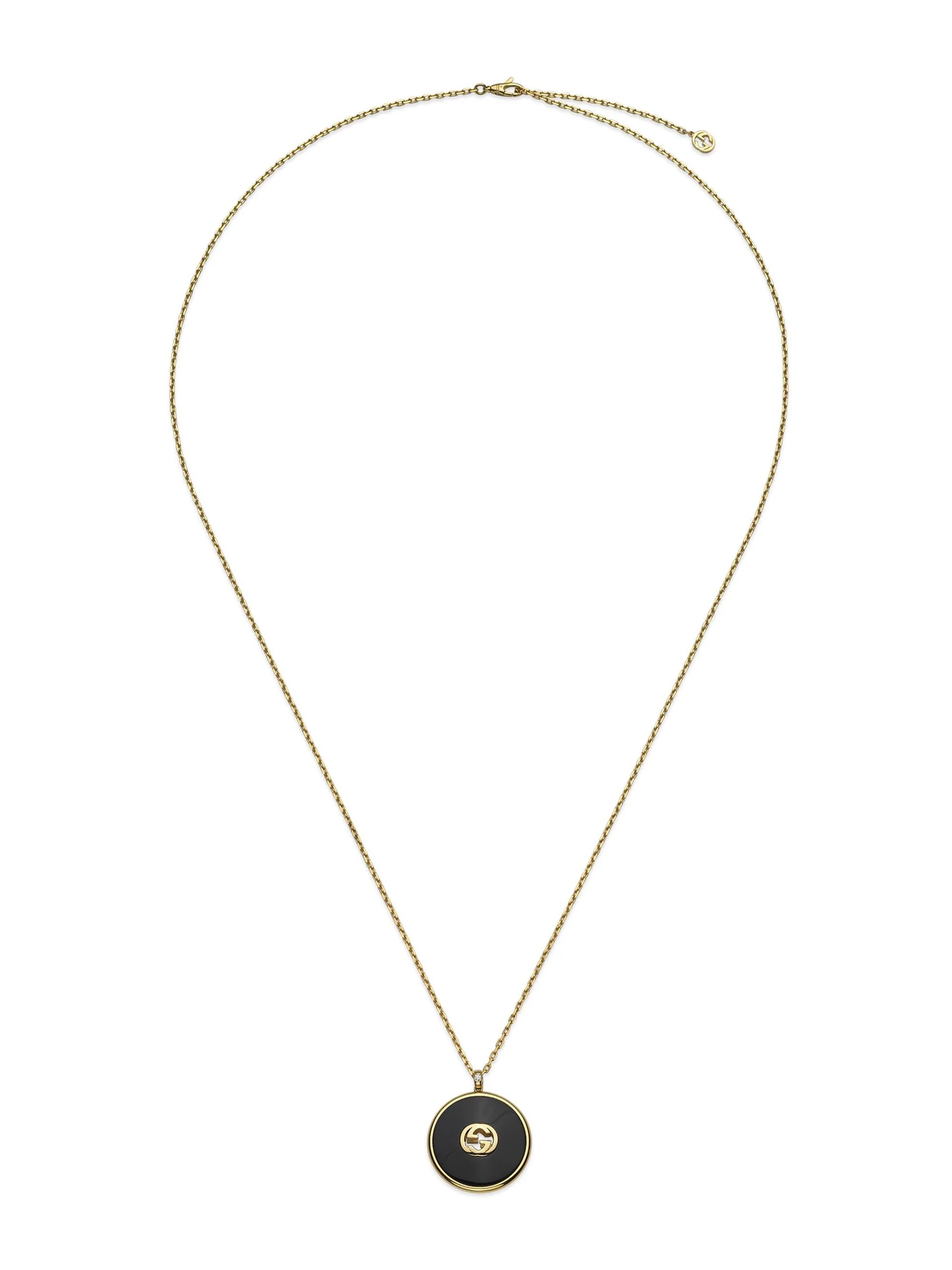 Women's Interlocking G 18K Yellow Gold, Black Onyx & 0.021 TCW Diamond Long Chain Necklace - Yellow - 1