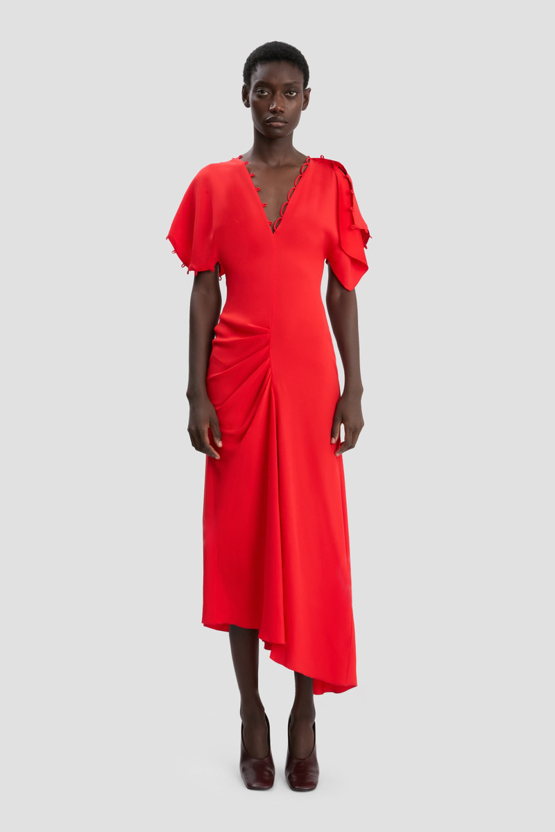 Victoria Beckham Rouleaux Detail Midi Dress In Cayenne outlook