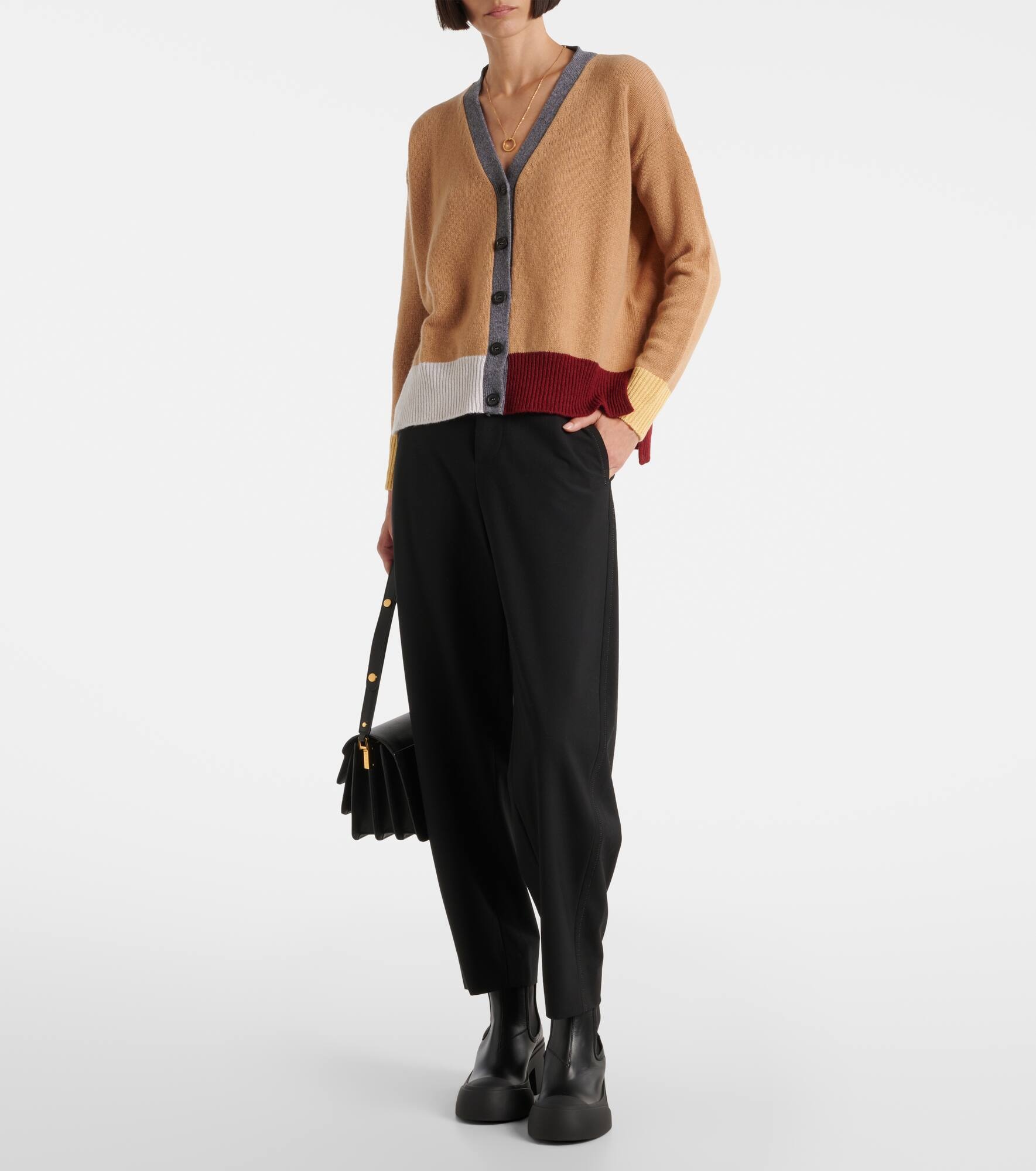 Colorblocked asymmetric cashmere cardigan - 2