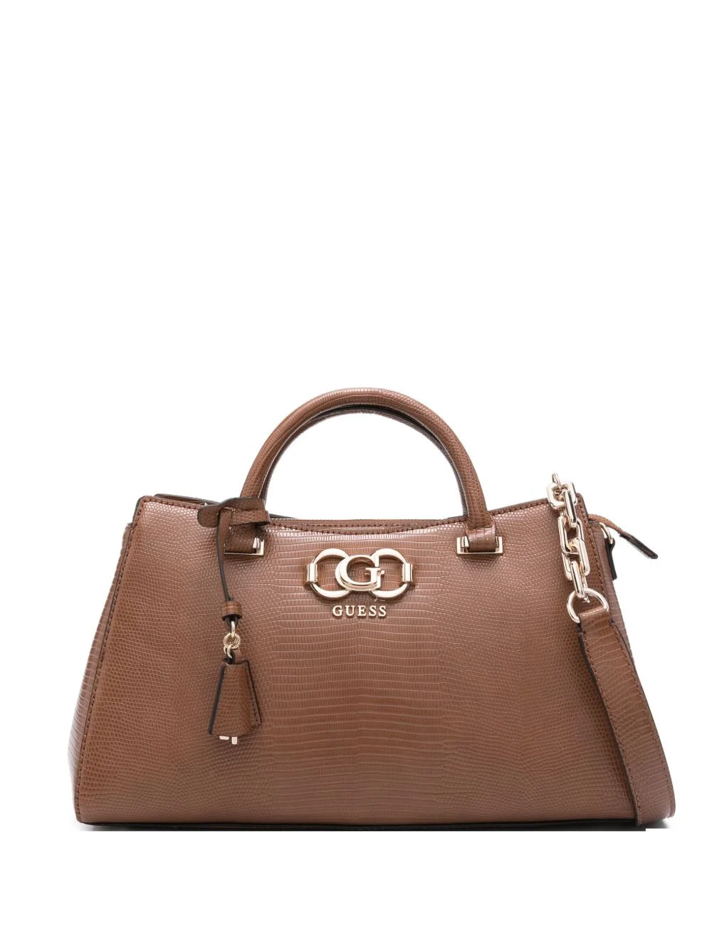 logo-plaque snakeskin-effect shoulder bag - 1