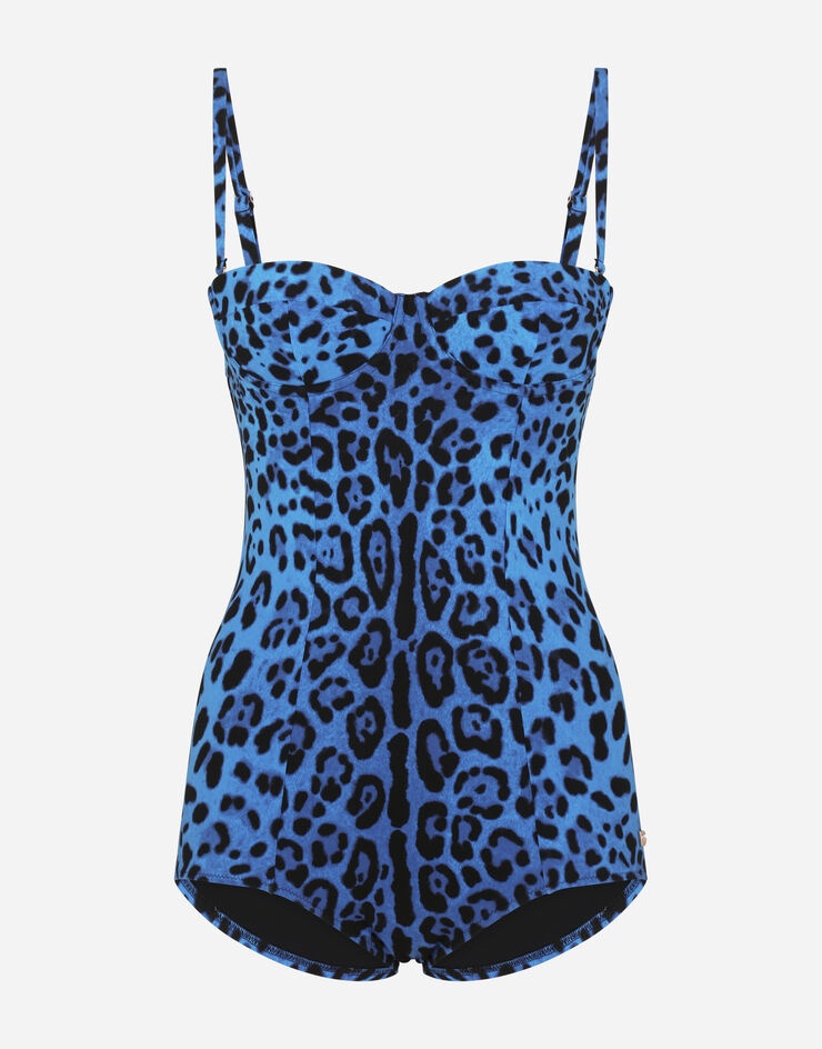 Neon leopard-print one-piece balconette swimsuit - 1