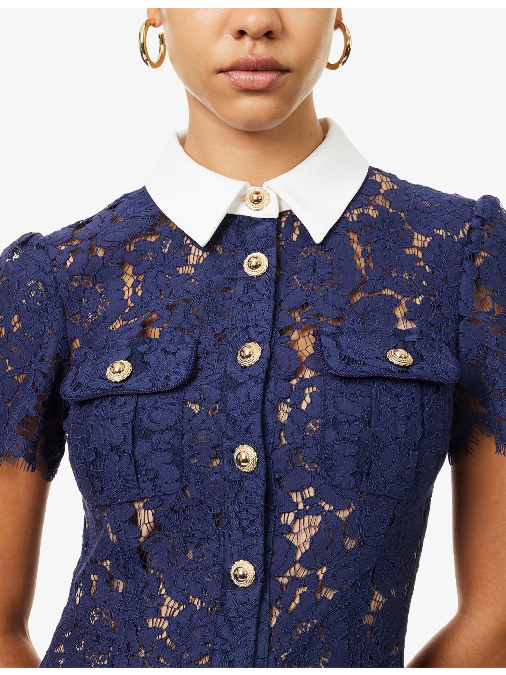 Embellished Semi-Sheer Lace Midi Dress - 5