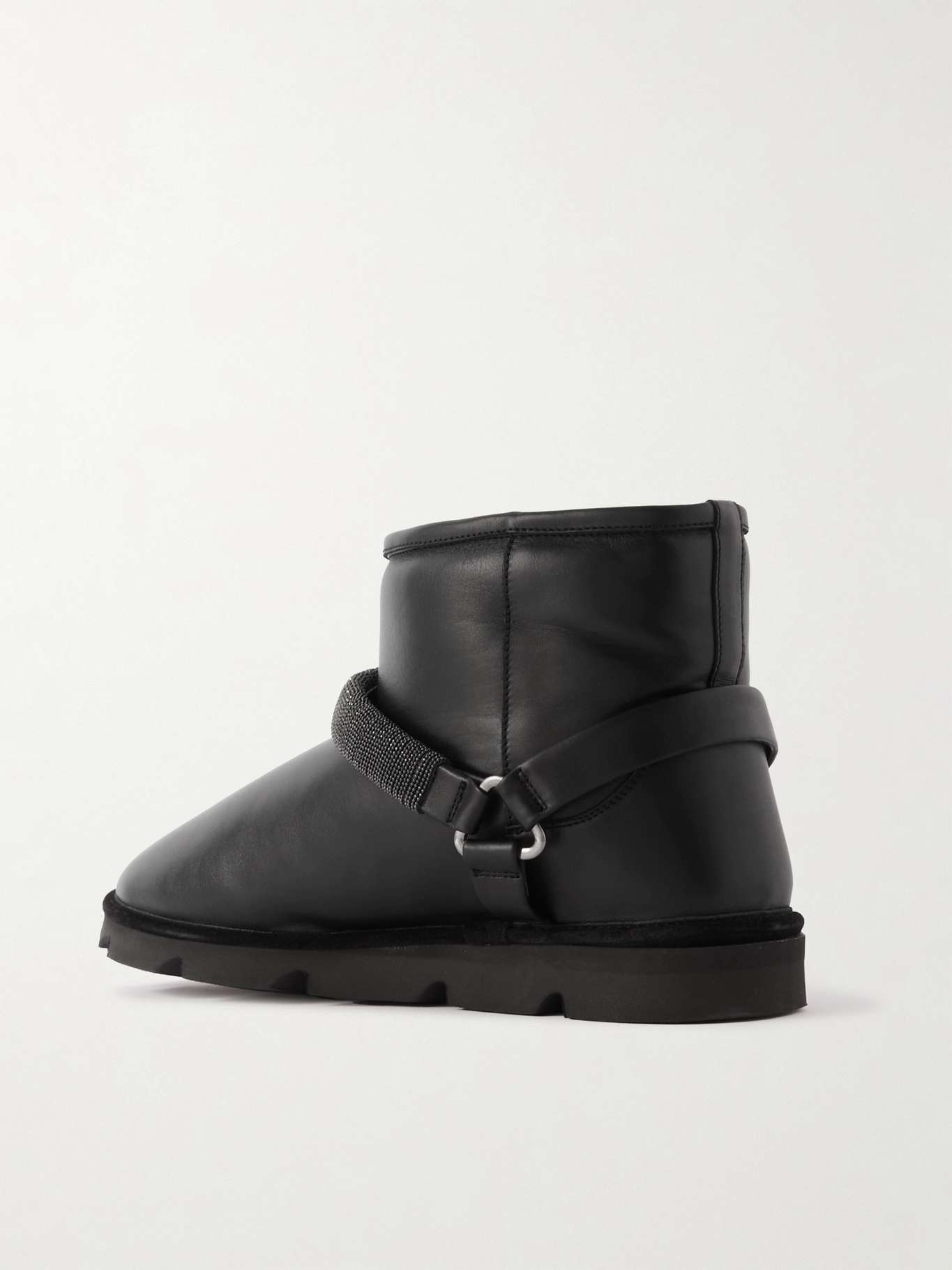Bead-embellished shearling-lined padded leather ankle boots - 3