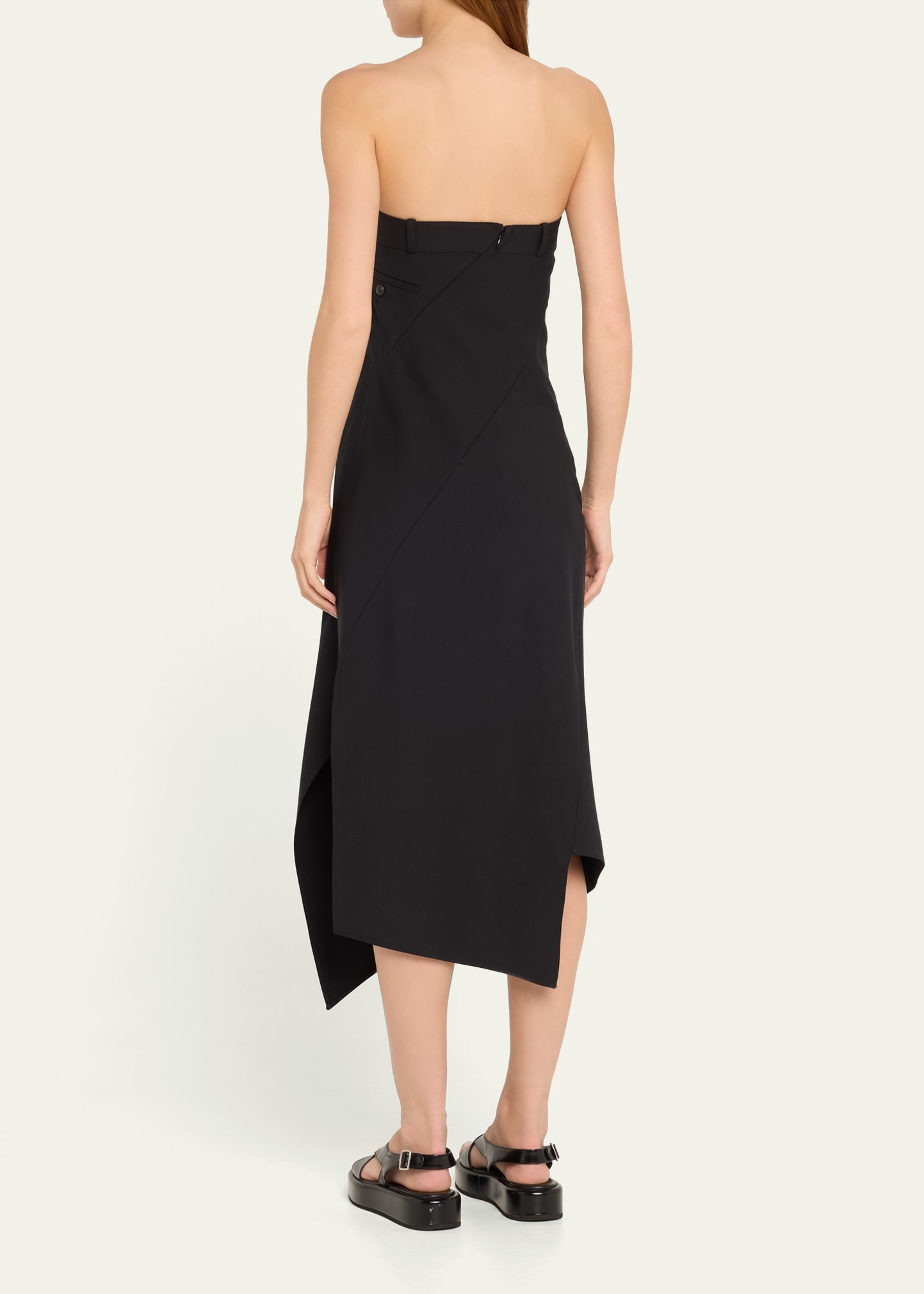 Twisted Suiting Strapless Handkerchief Wool Midi Dress - 3