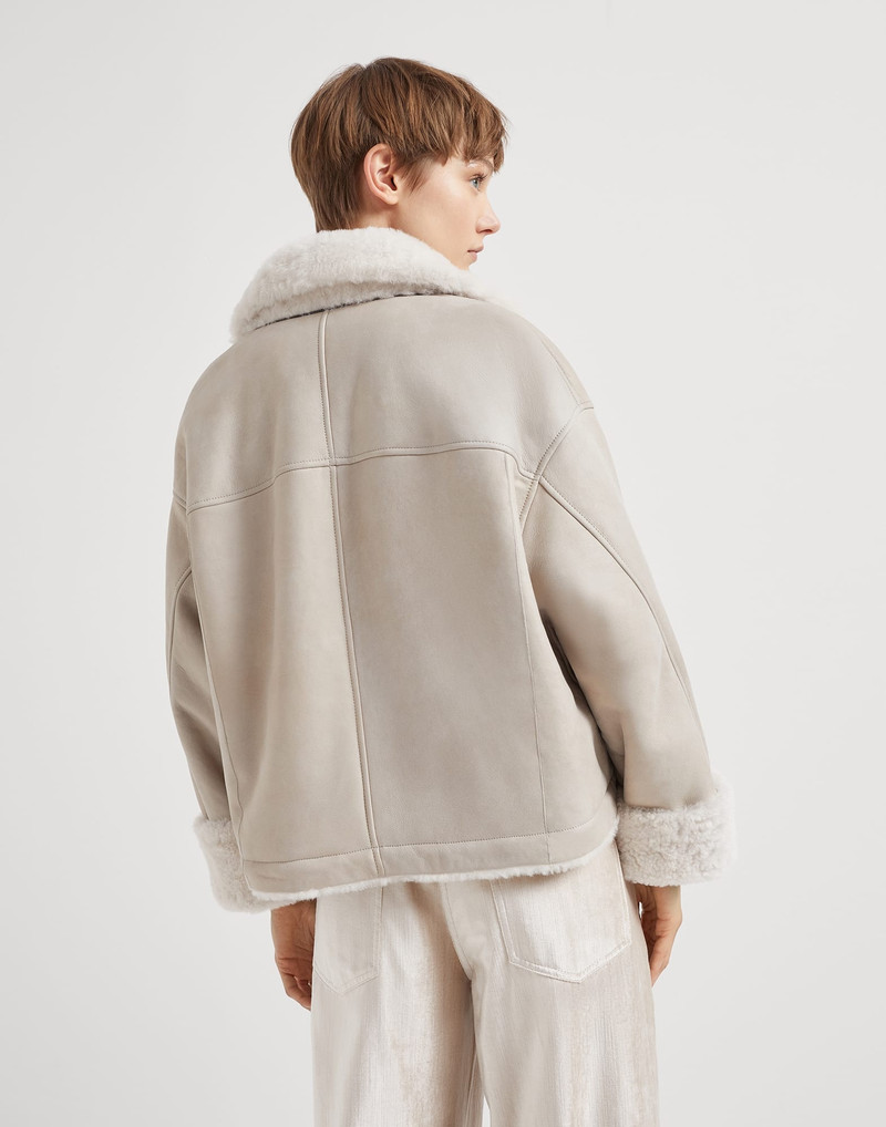 Brunello Cucinelli Fuzzy shearling reversible outerwear jacket with monili outlook