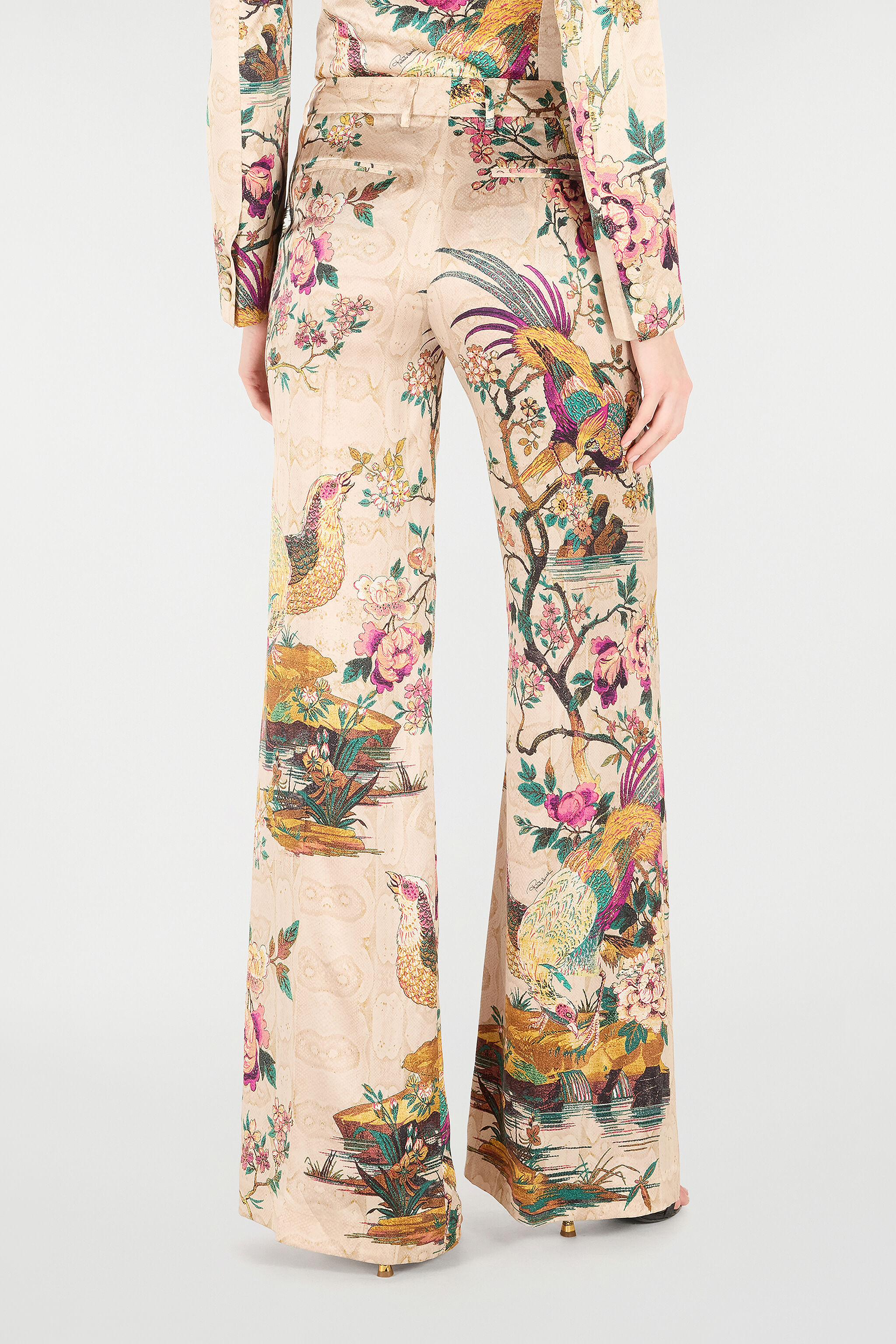 Palazzo Pants With Oriental Bird Print - 4