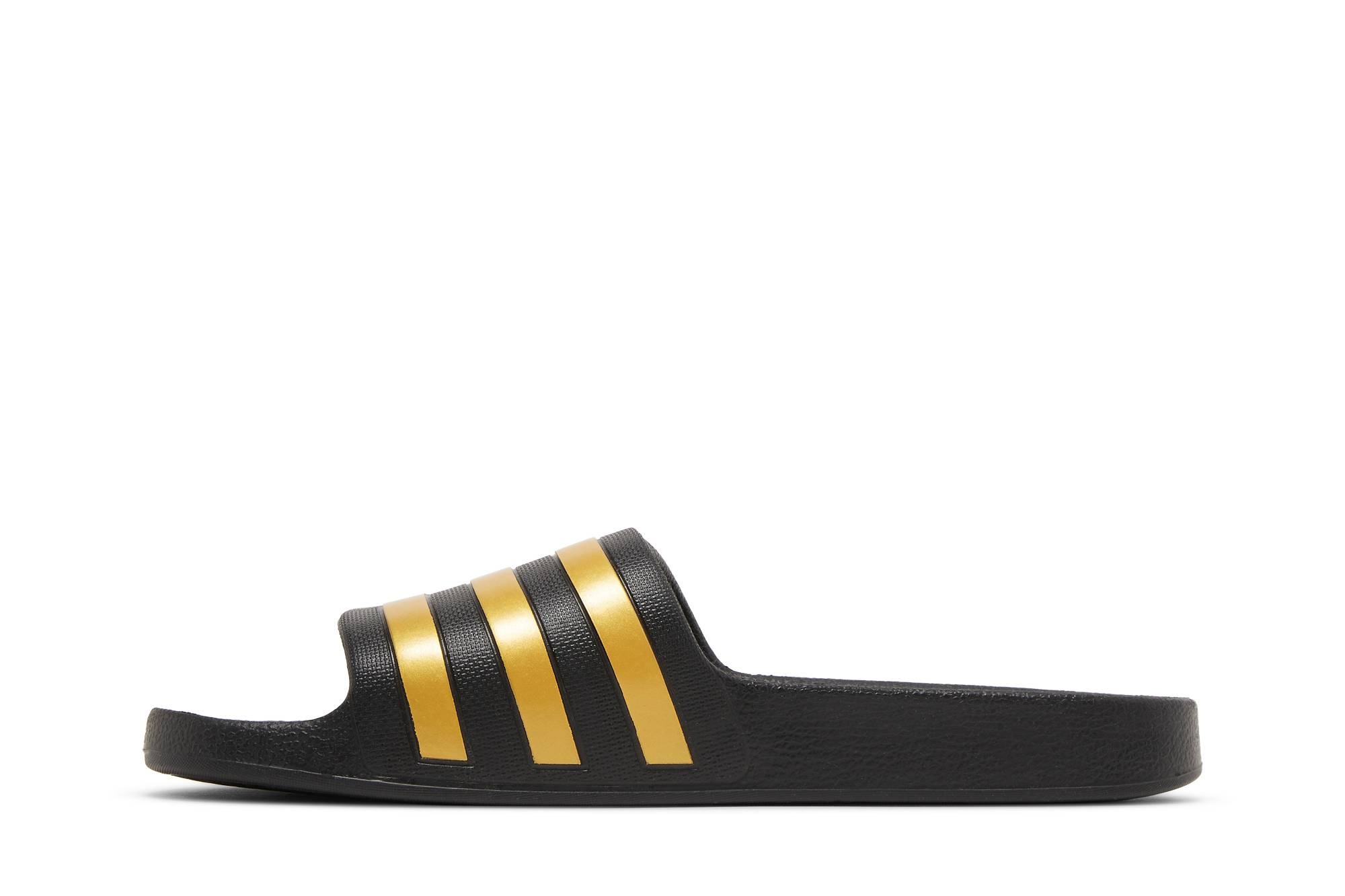 Adilette Aqua Slides 'Black Gold Metallic' - 3