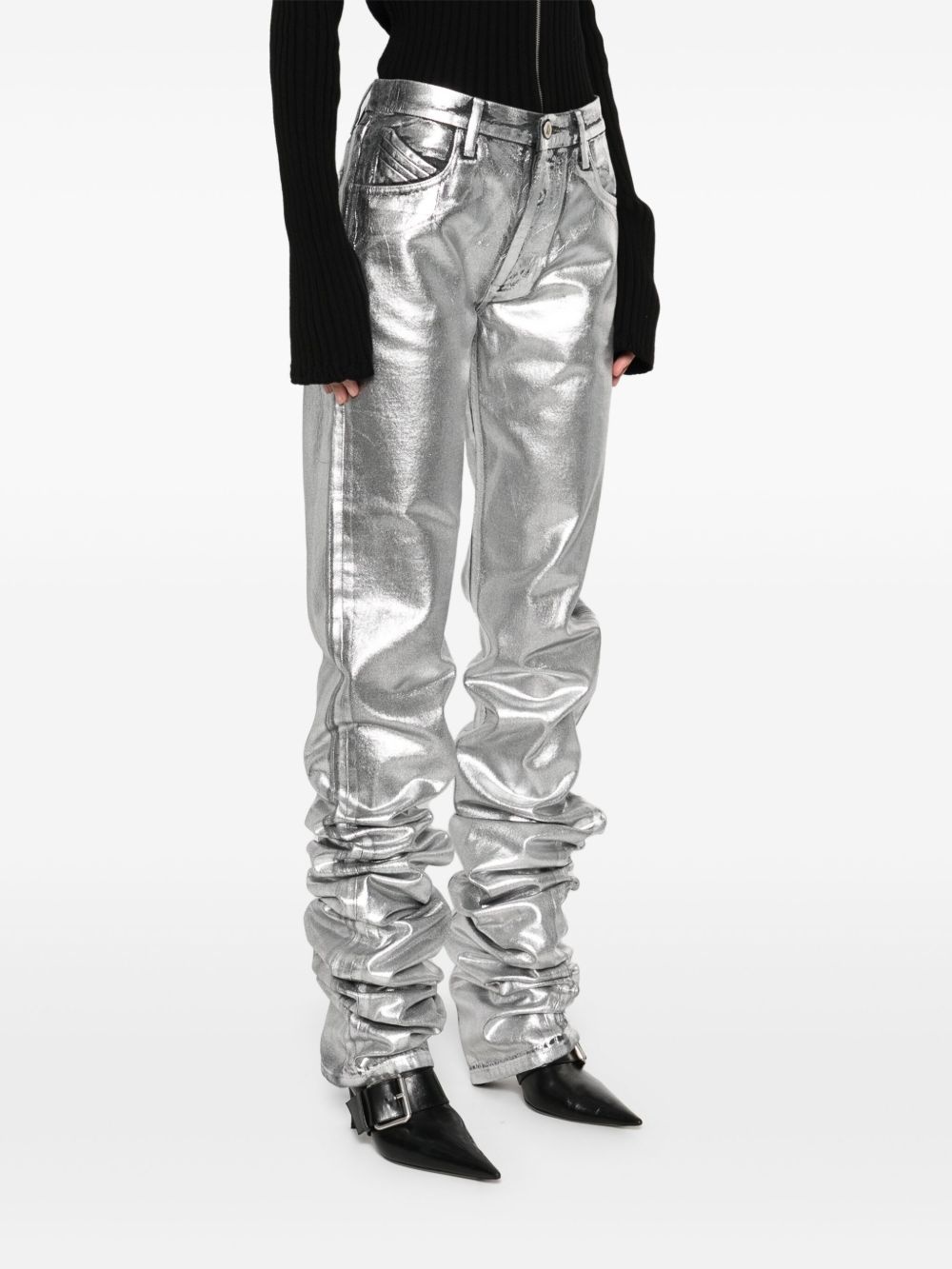 metallic-finish jeans - 3