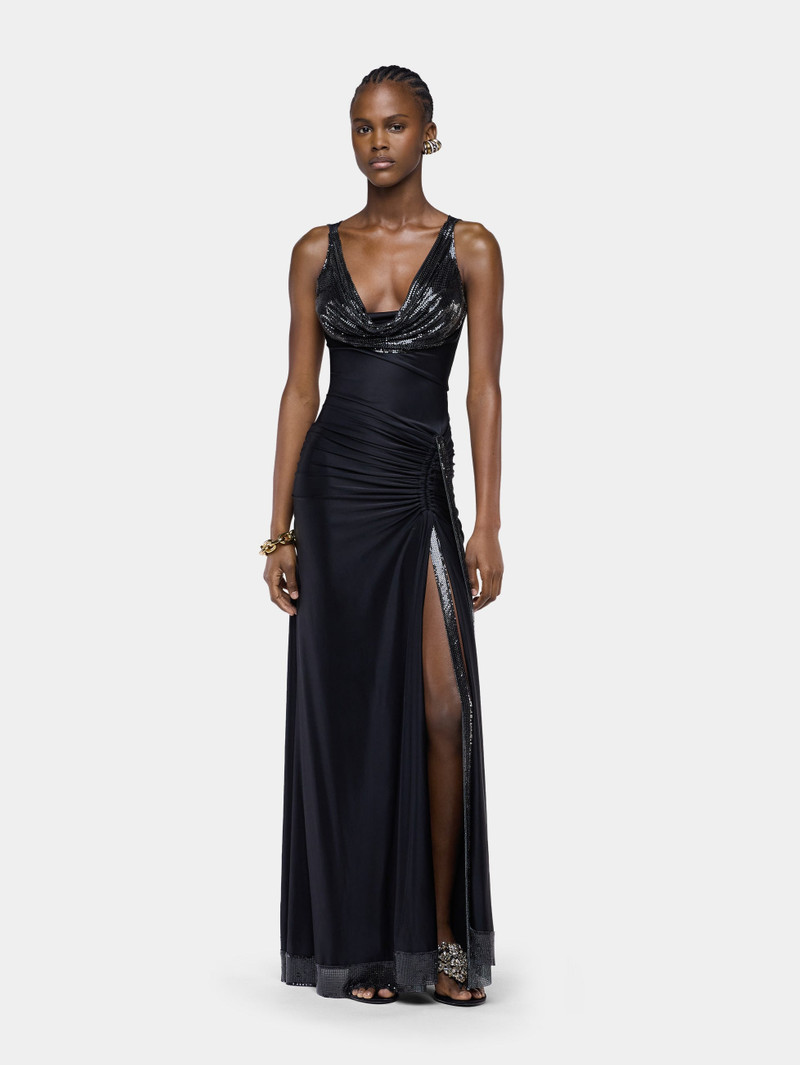 rabanne LONG BLACK MESH AND JERSEY DRESS outlook