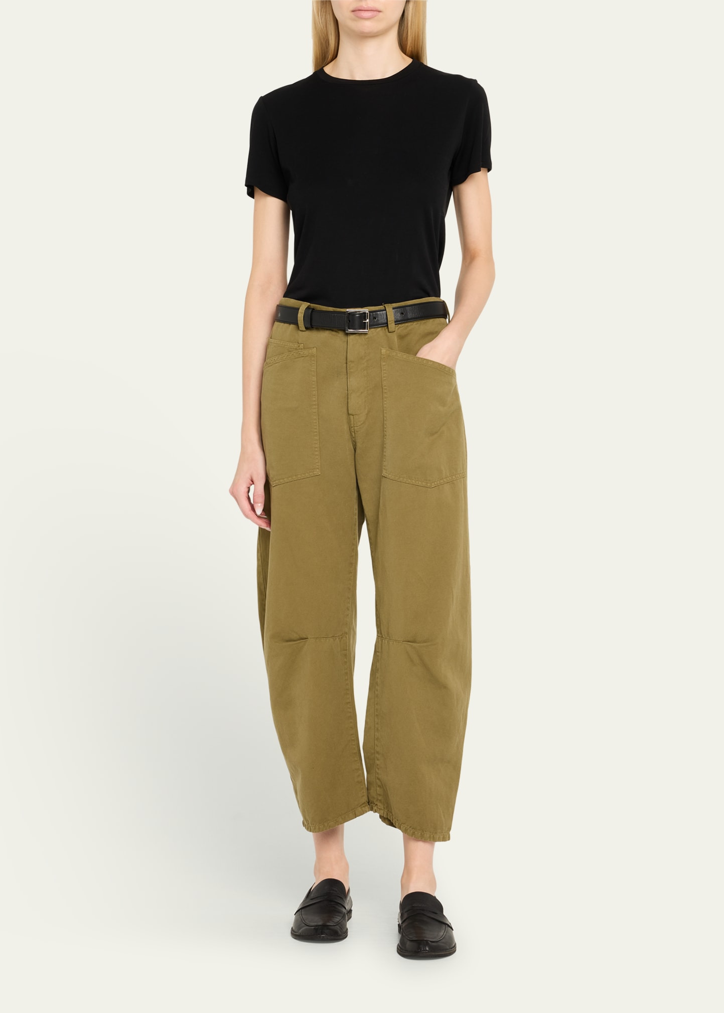 Shon Olive Green Barrel-Leg Ankle Pants - 2