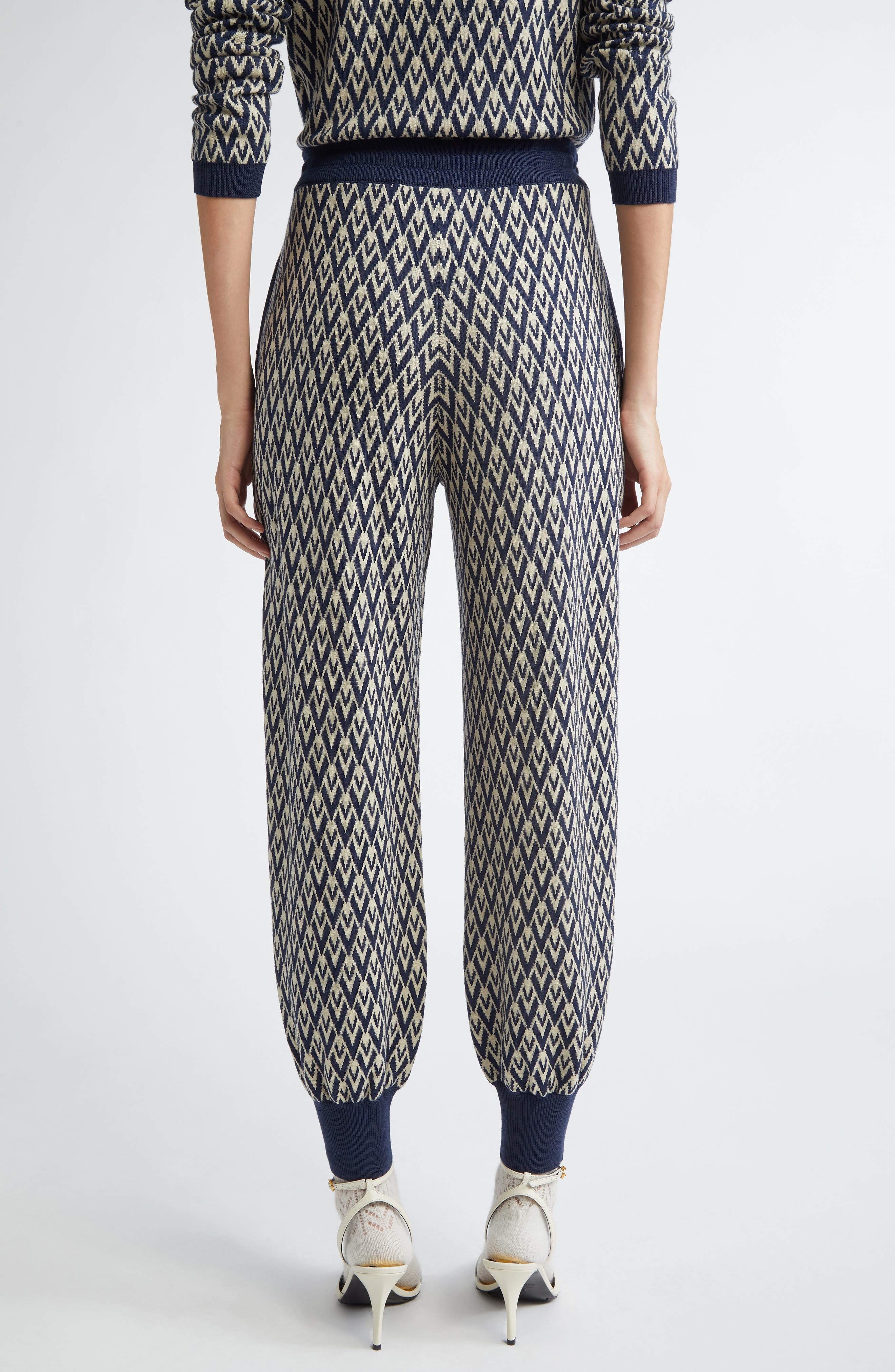 Valentino Garavani Toute la V Jacquard Virgin Wool Joggers in Navy/Cream at Nordstrom - 3