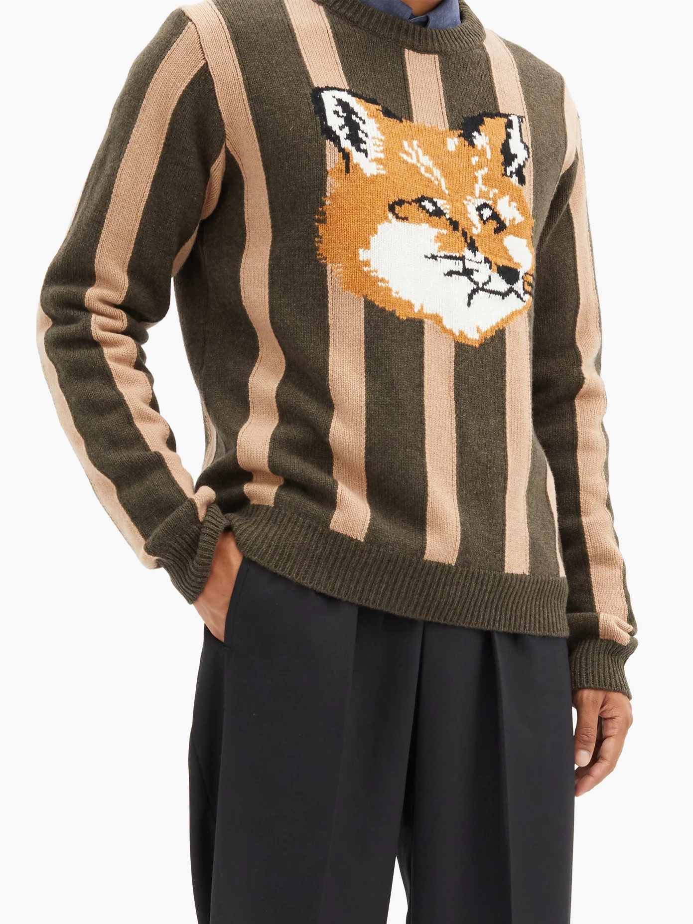 Fox Head-intarsia striped wool sweater - 2