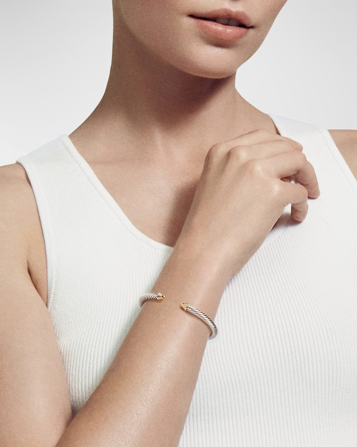 Cable Bracelet in Silver with 14K Gold, 5mm - 2